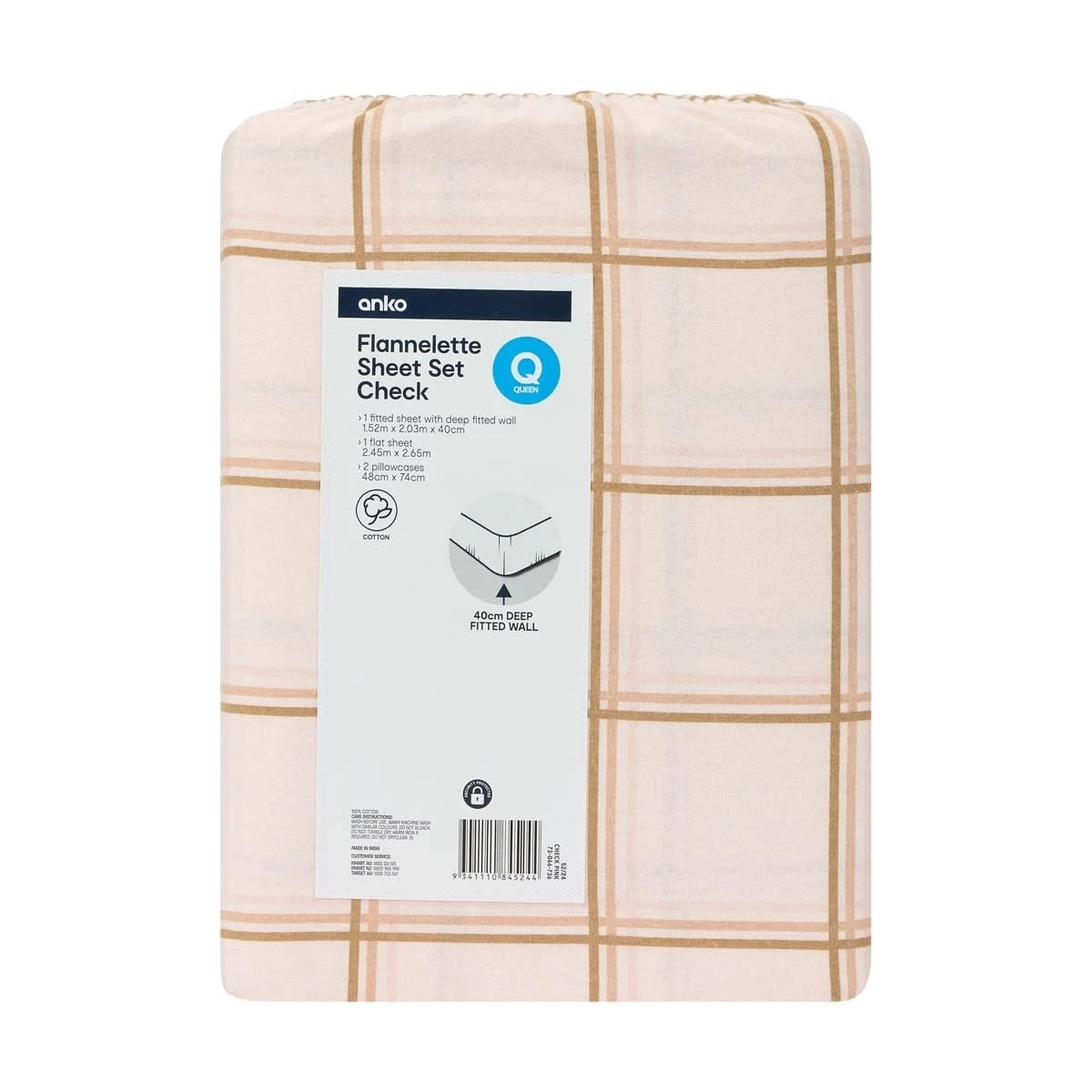 7 Flannelette Cotton Check Sheet Set - Queen Bed, Pink, 7 of 7