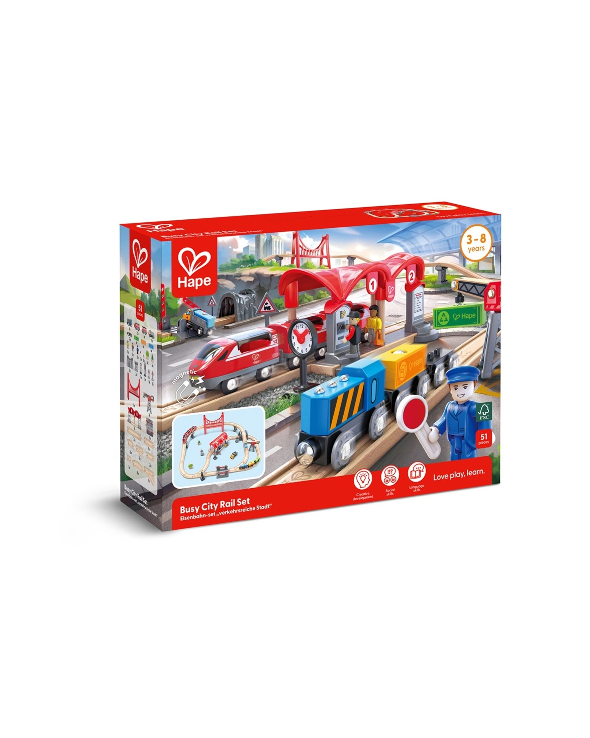 2 Hape Busy City Rail Set Passenger Freight Trains Station Activity Toy - Multi, 2 of 4
