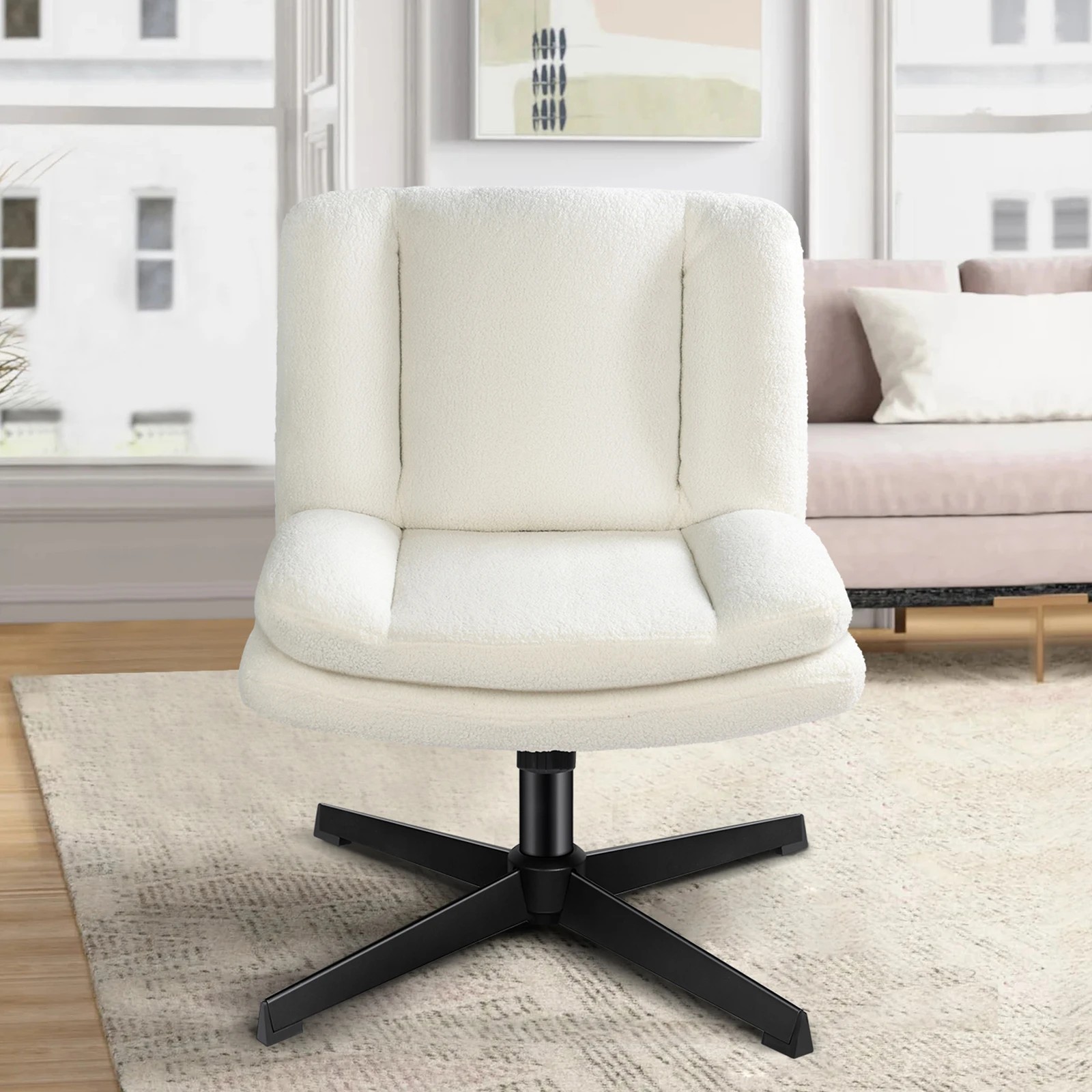 4 Alfordson Armless Office Desk Chair Mid Back Wide Seat Boucle - White, 4 of 7