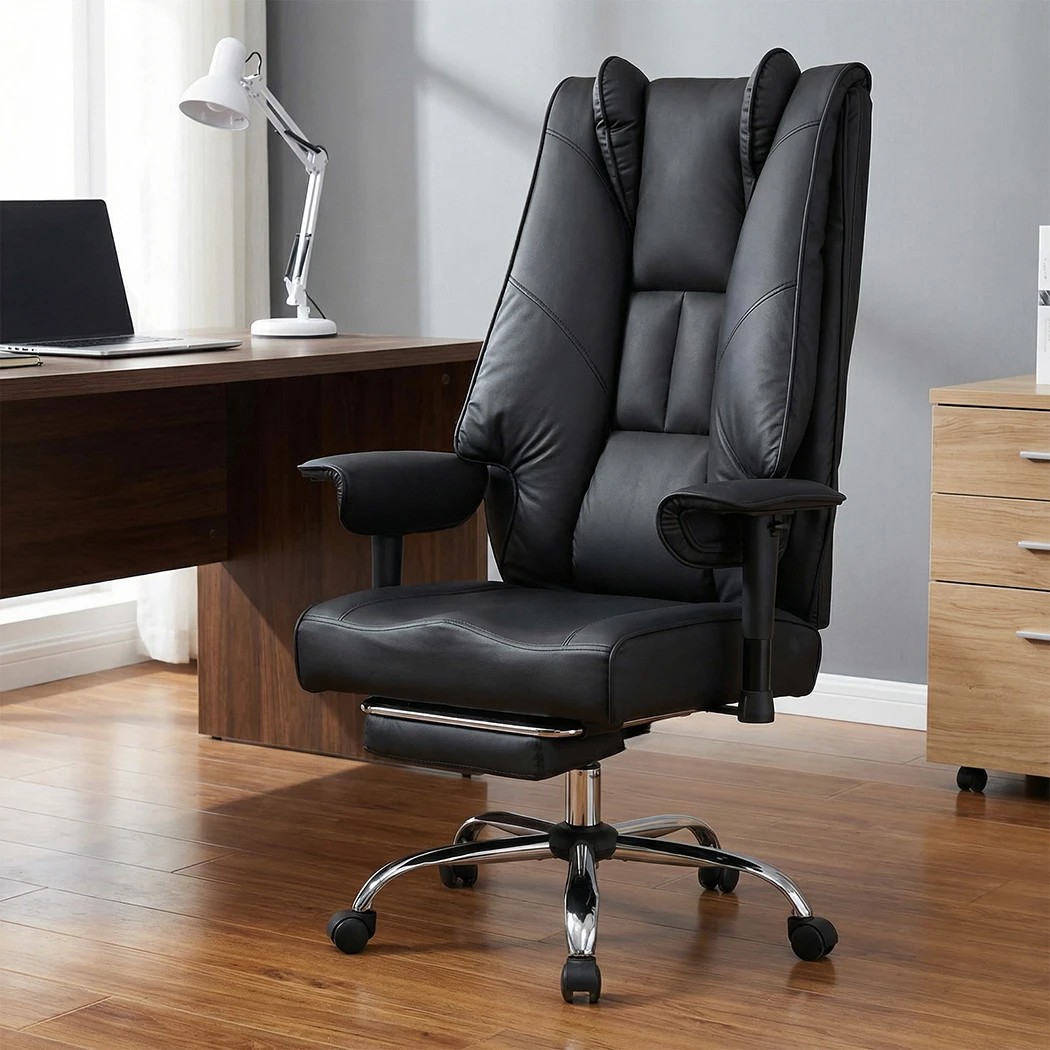 8 Levede High Back PU Leather Executive Desk Chair with Adjustable Armrests,Black, 8 of 8