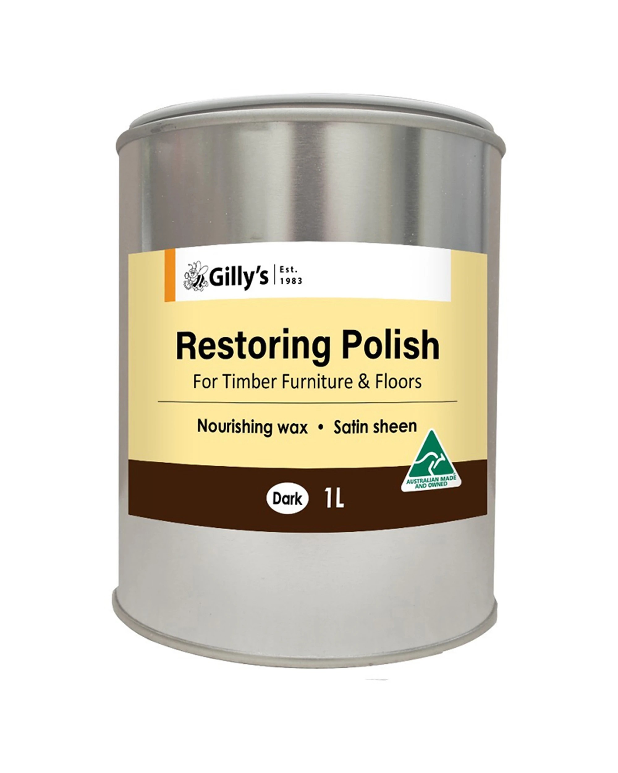 1 Gillys Dark Restoring Polish Wax For Timber Furniture Floors 1L Satin Finish - Brown, 1 of 1