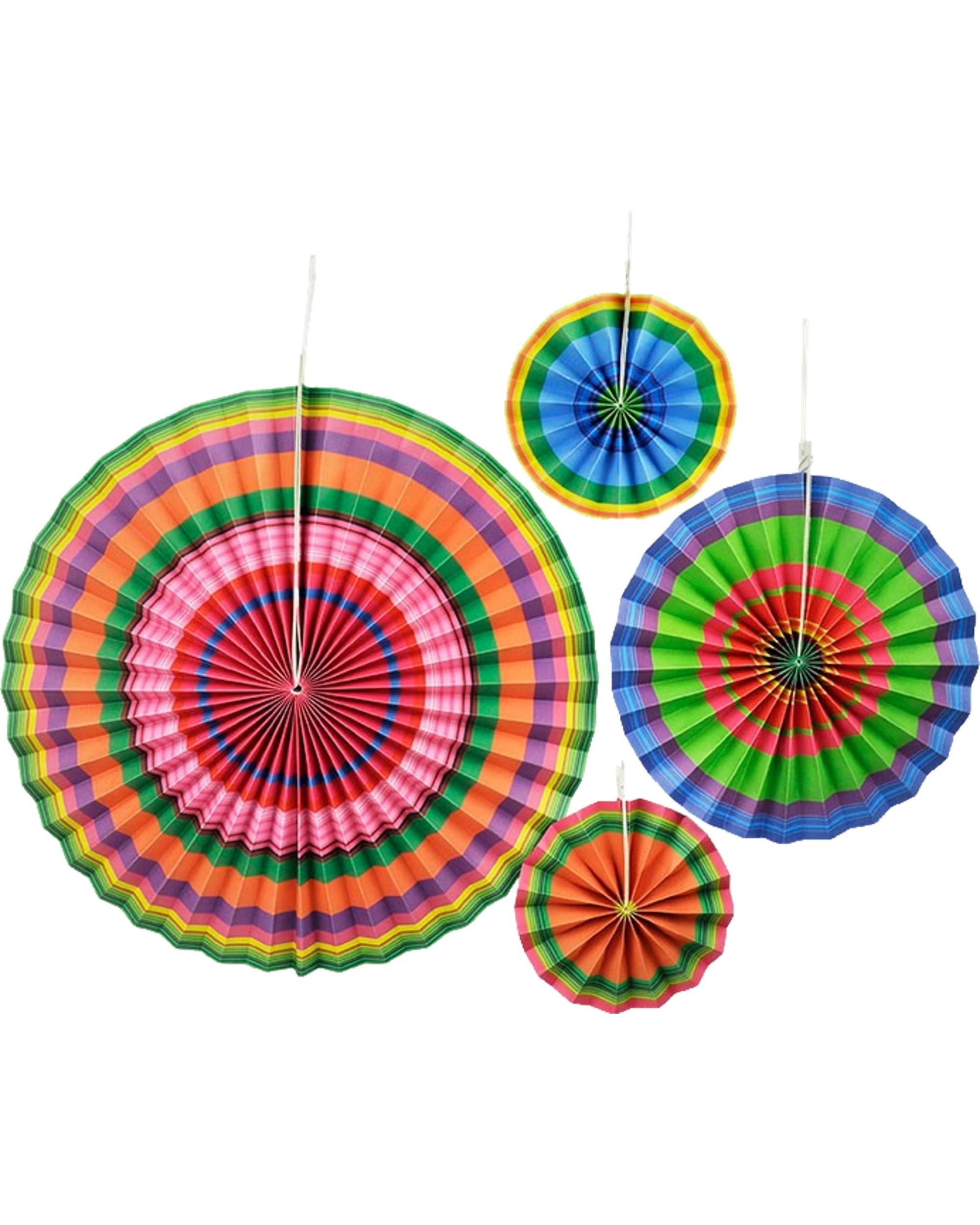 1 Partyrama Fiesta Coloured Paper Fan Decorations Pack of 4 - Rainbow, 1 of 1