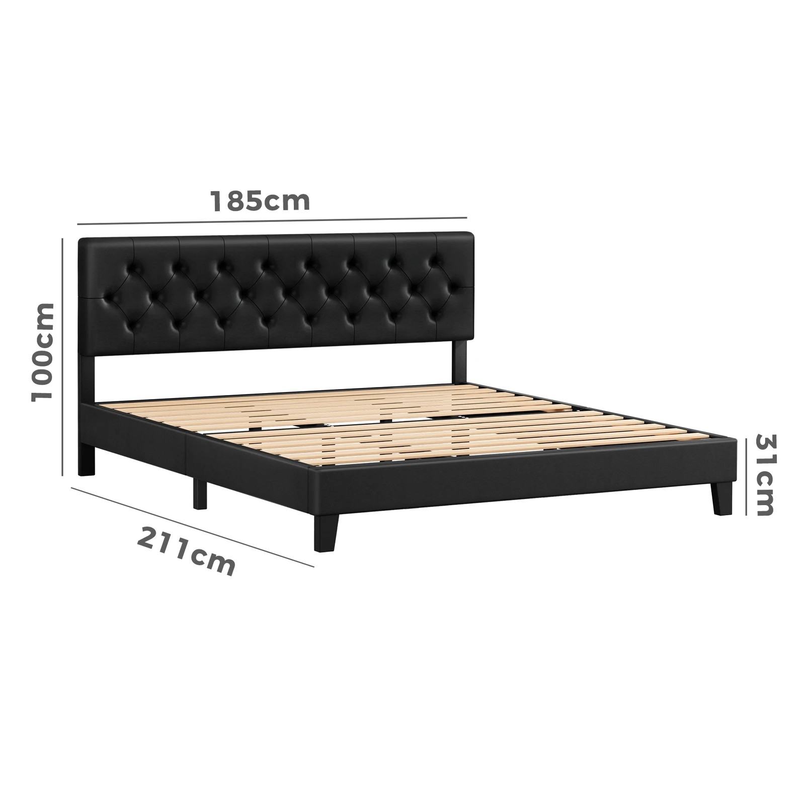 9 Alfordson Bed Frame King Size Tufted Headboard Modern Leather Meduna - Black, 9 of 9