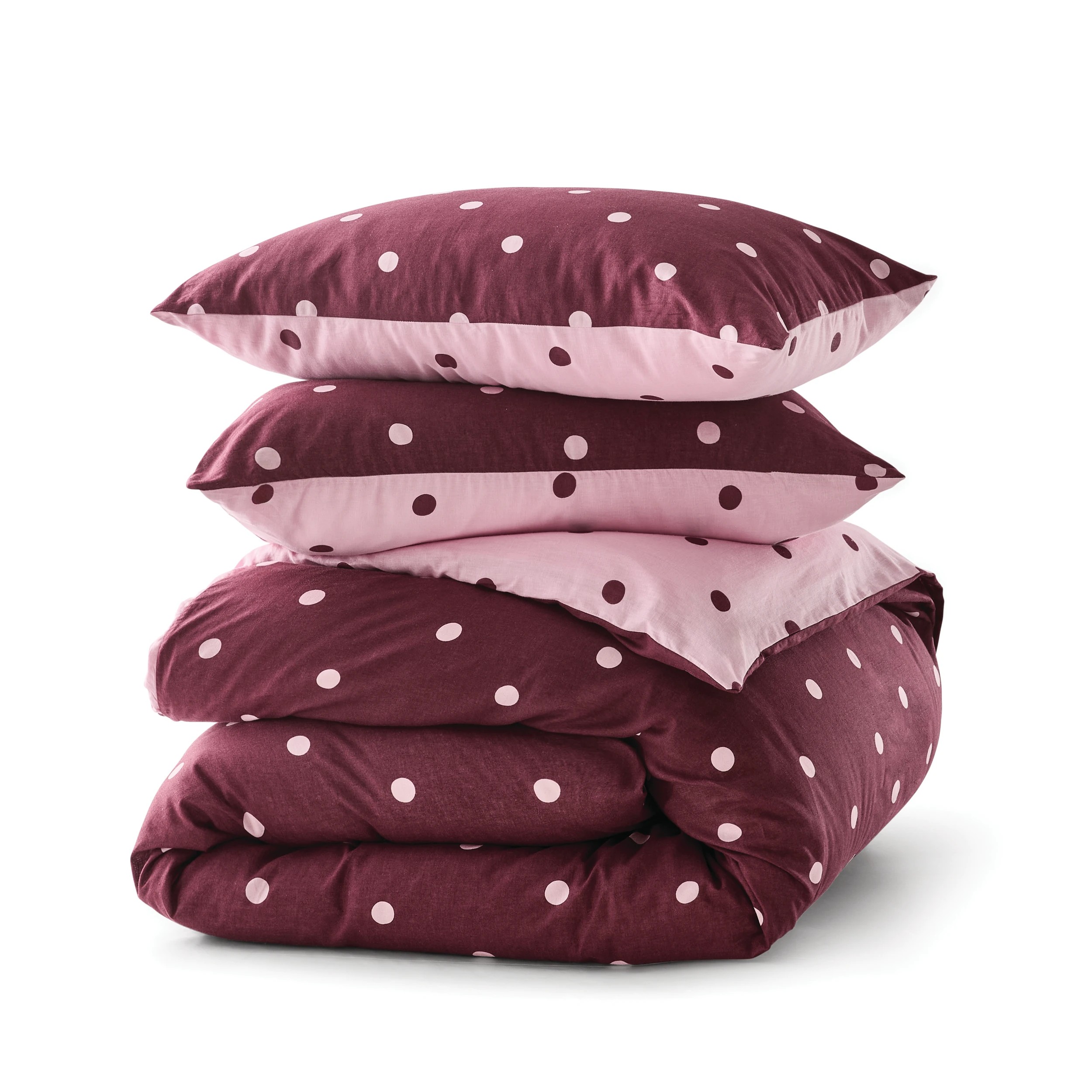 7 Polka Dot Linen Cotton Reversible Quilt Cover Set - Queen Bed, Fig and Pink, 7 of 8