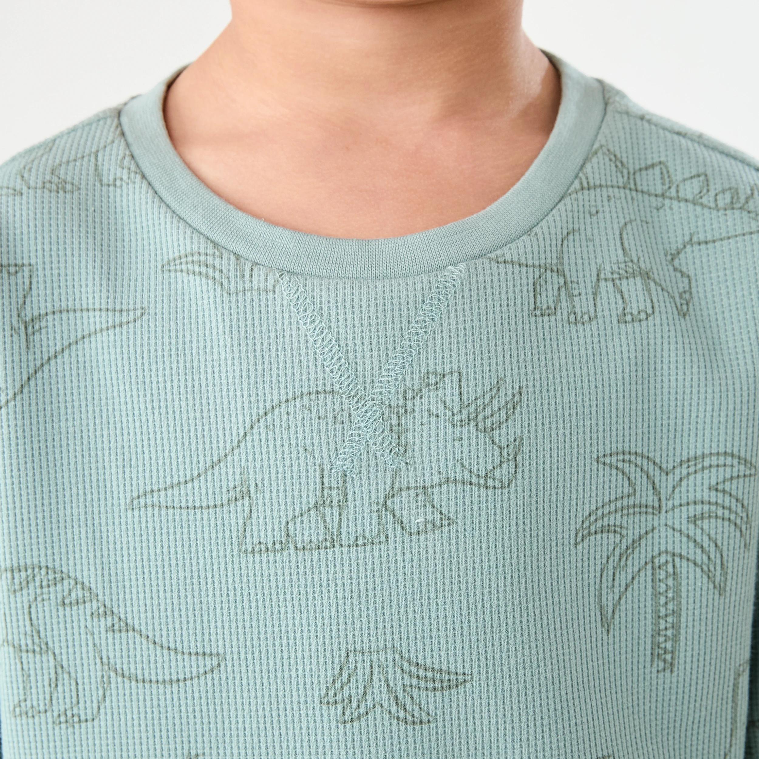 4 Short Sleeve Waffle Pyjama Set GREEN DINOS, 4 of 7