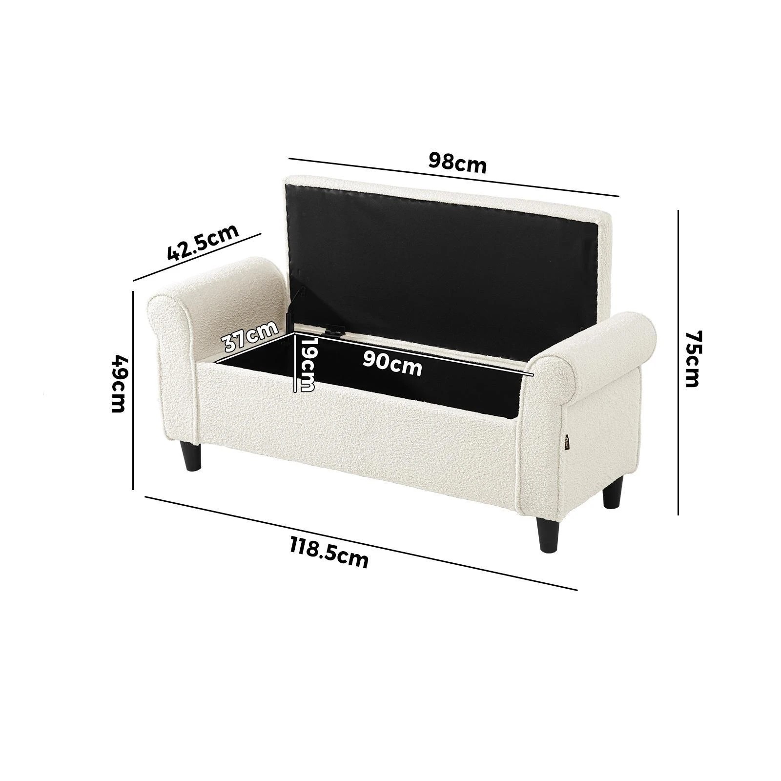 10 Oikiture Storage Ottoman Blanket Box Sherpa Fabric Arm Foot Stool Couch
 - White, 10 of 10