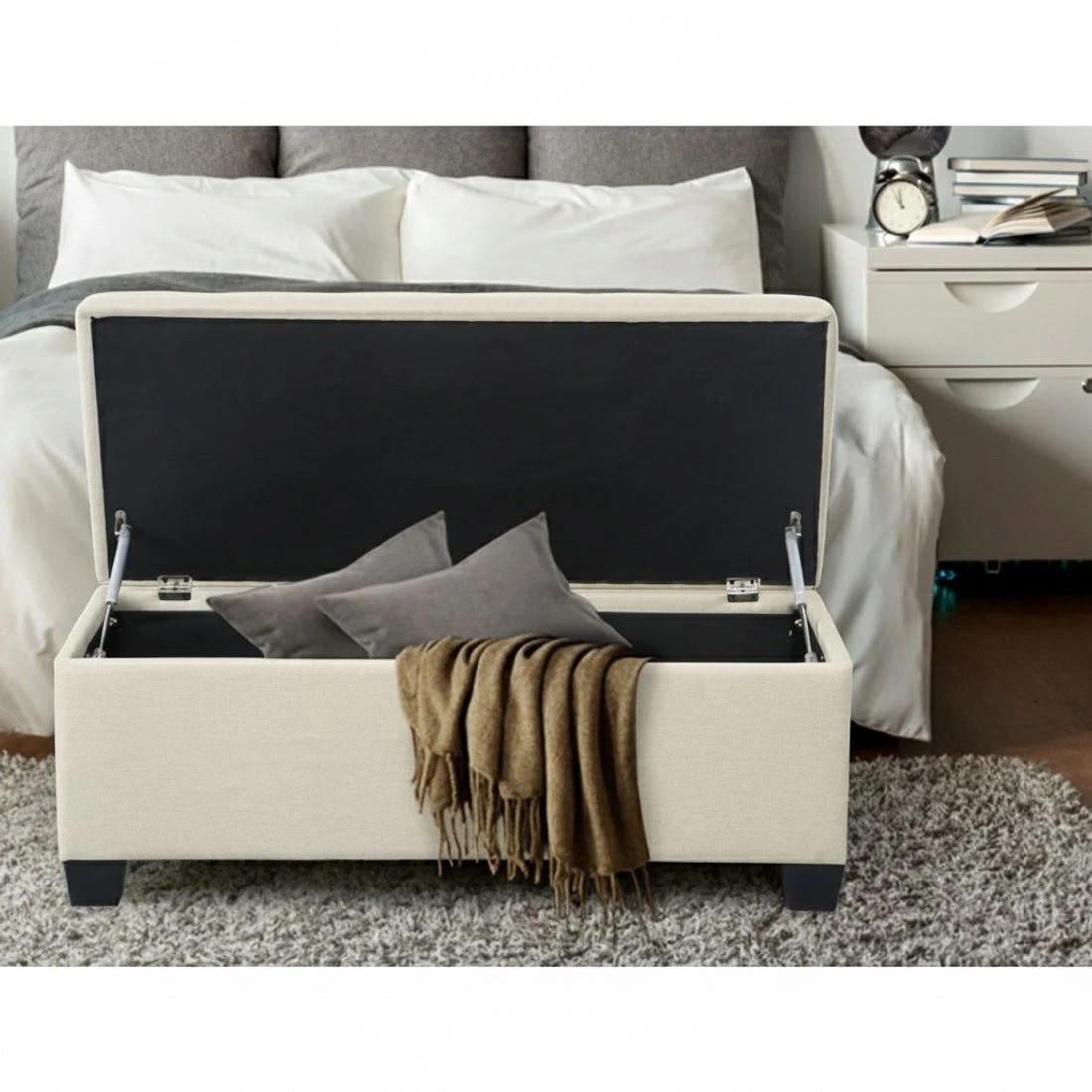 5 Artiss Storage Ottoman Blanket Box 97cm Linen - Beige, 5 of 8