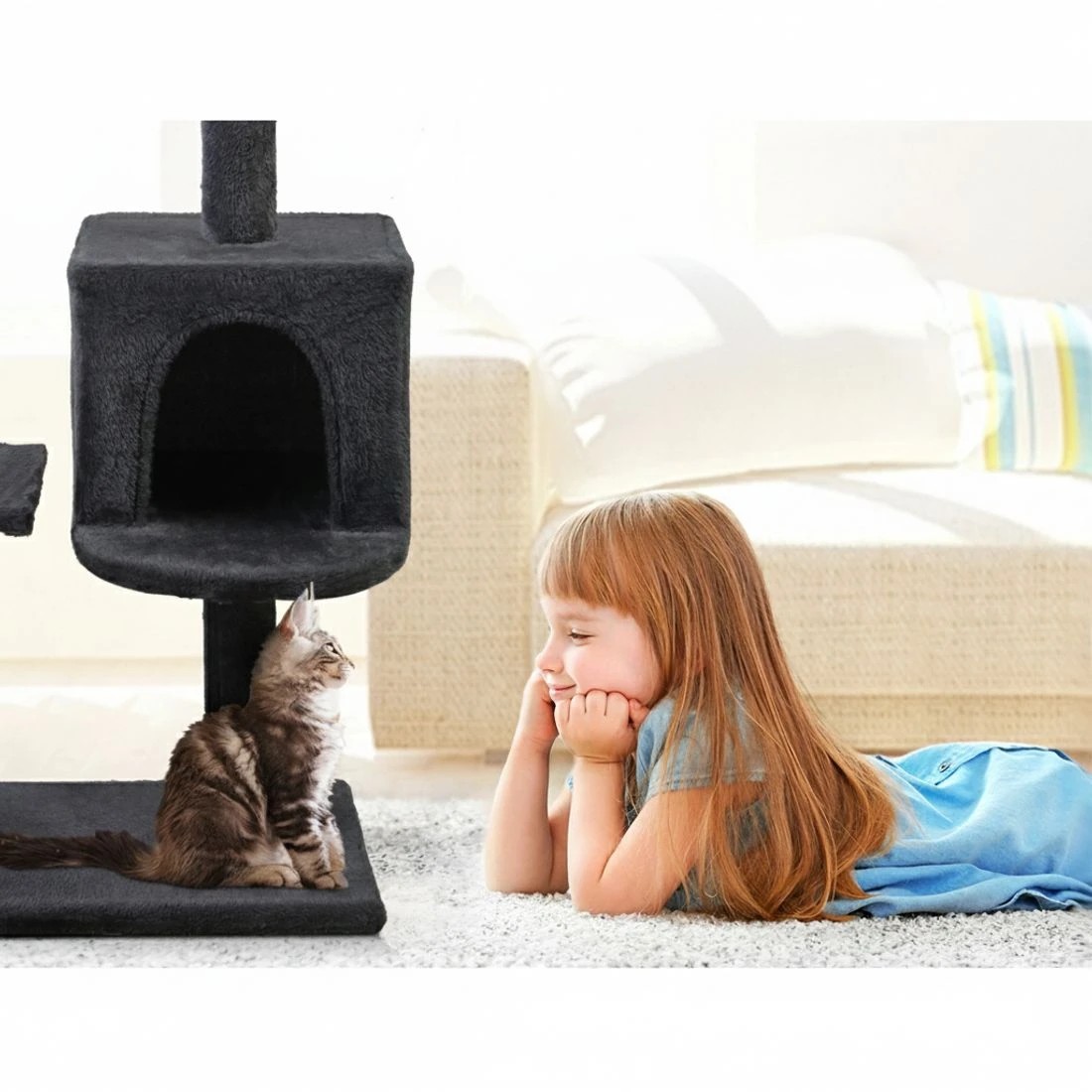 5 i.Pet Cat Tree 140cm Tower Scratching Post Scratcher Trees Toys Condo Bed - Grey, 5 of 6