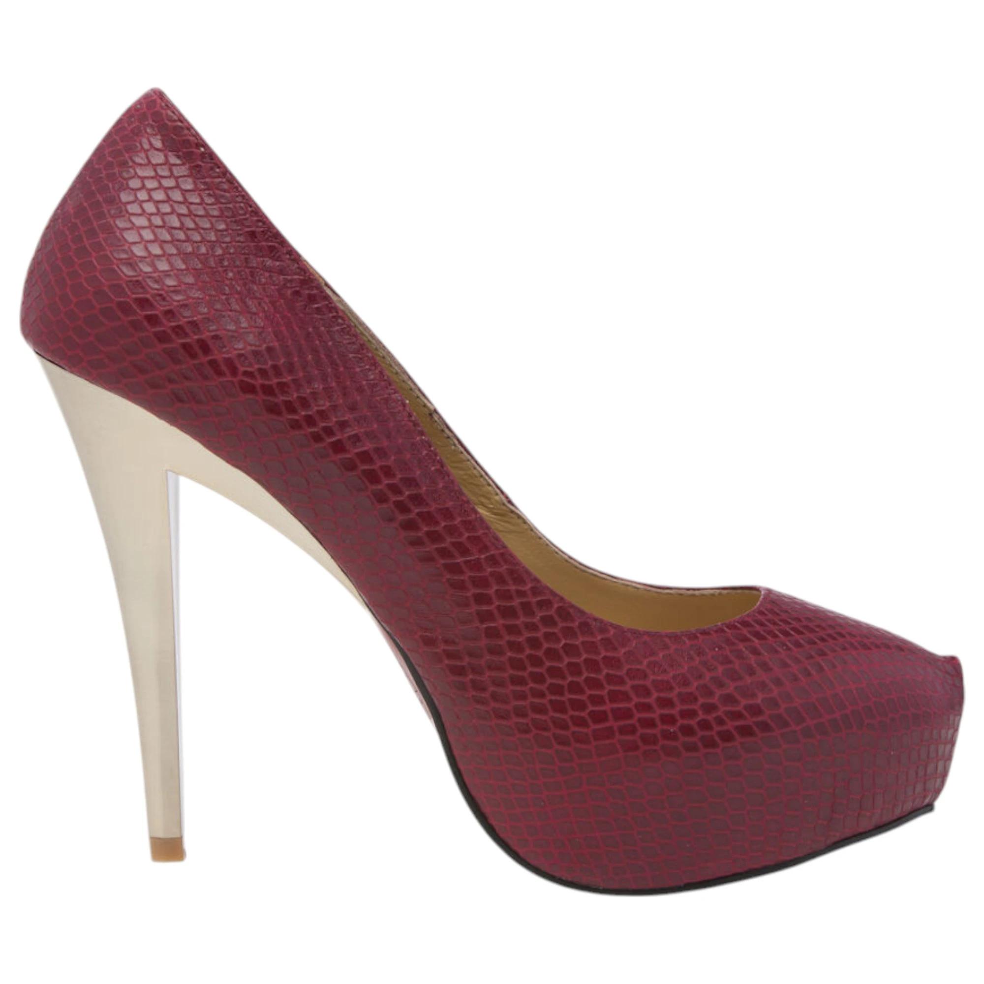 2 Zasel Jayne Womens Ladies Leather High Gold Stiletto Heels Shoes BURGUNDY, 2 of 3