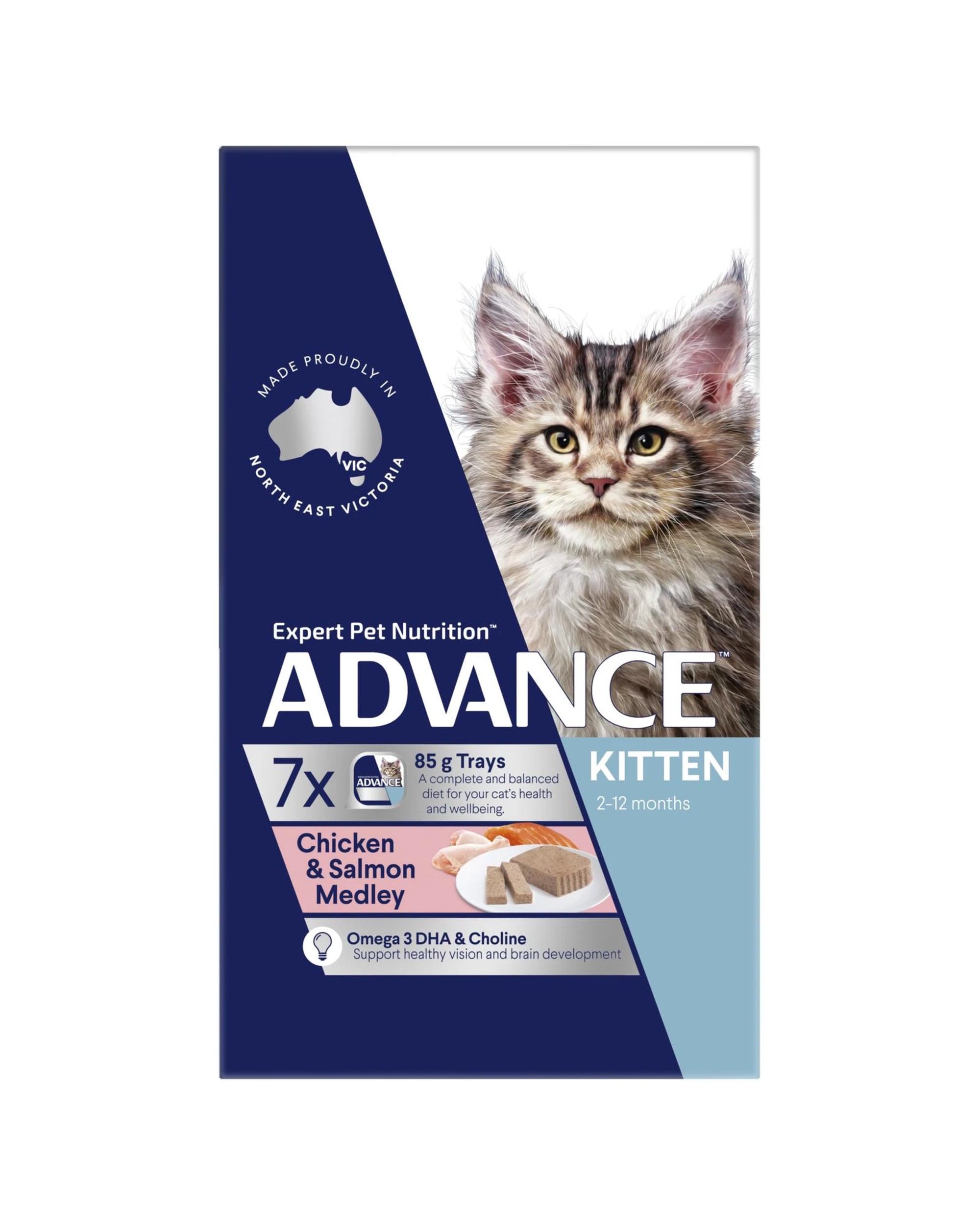 3 Advance Kitten 2-12 Months Wet Cat Food Chicken & Salmon Medley 7 x 85g, 3 of 3