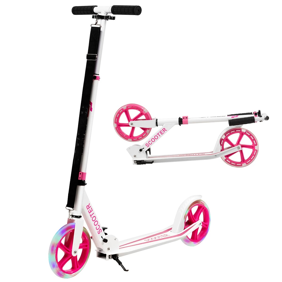 1 Costway Kick Scooter Folding Pro Stunt Scooter Adjustable LED Wheel w/Rear Break - Pink, 1 of 1