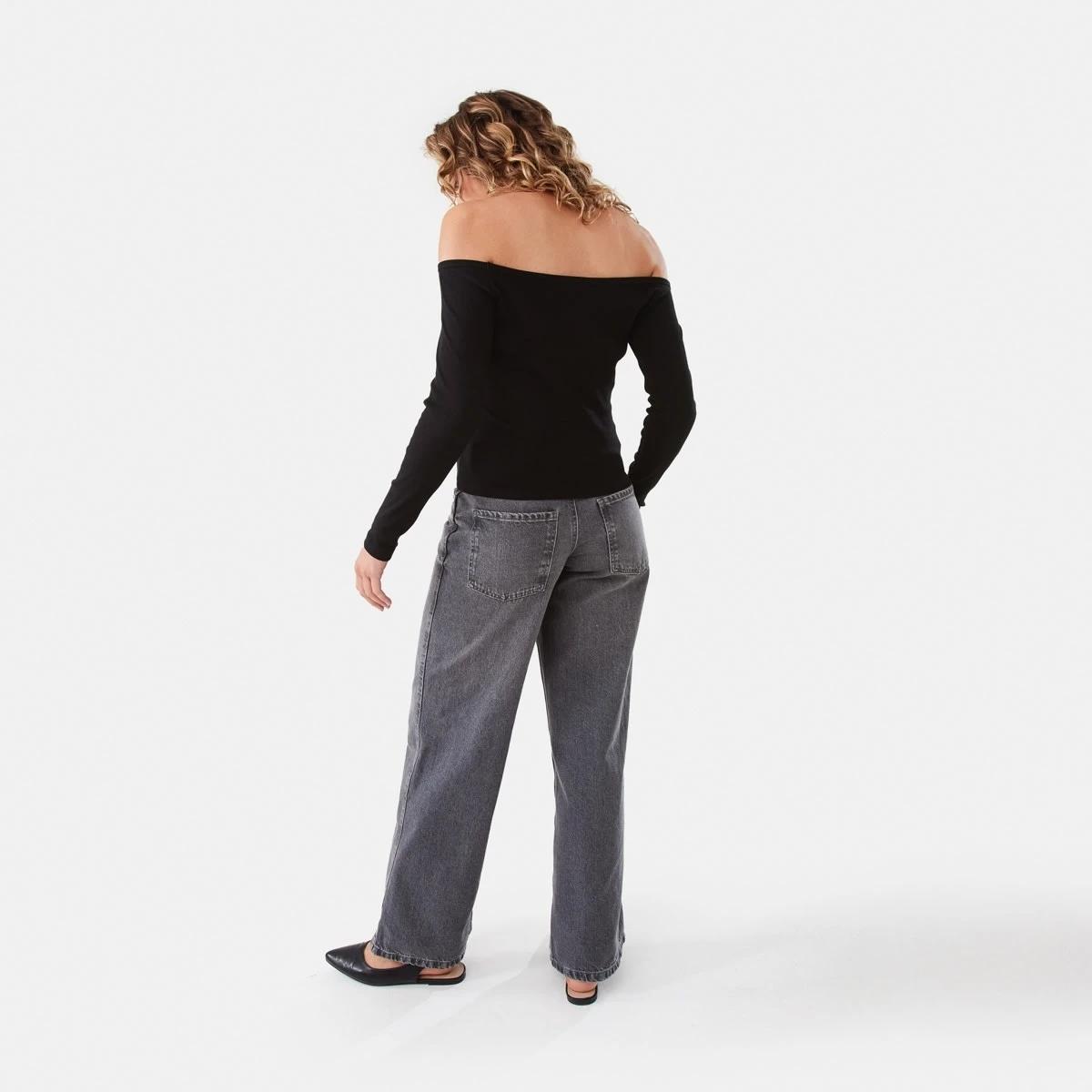 4 Long Sleeve Stud Detail Top Black, 4 of 8