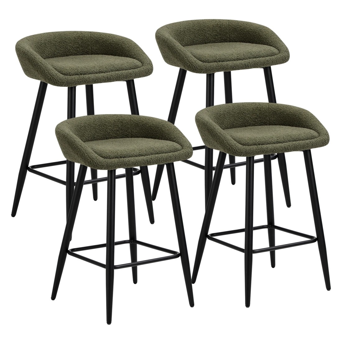 1 Oikiture Bar Stools Set Of 4 Kitchen Dining Chairs Counter Stools Boucle
 - Green, 1 of 10