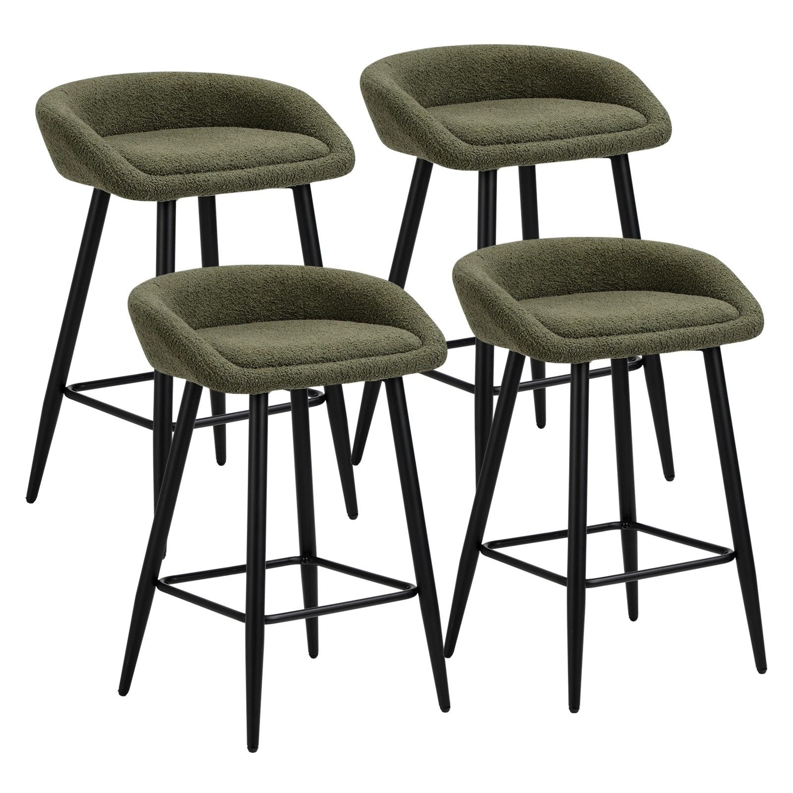 1 Oikiture Bar Stools Set Of 4 Kitchen Dining Chairs Counter Stools Boucle
 - Green, 1 of 10