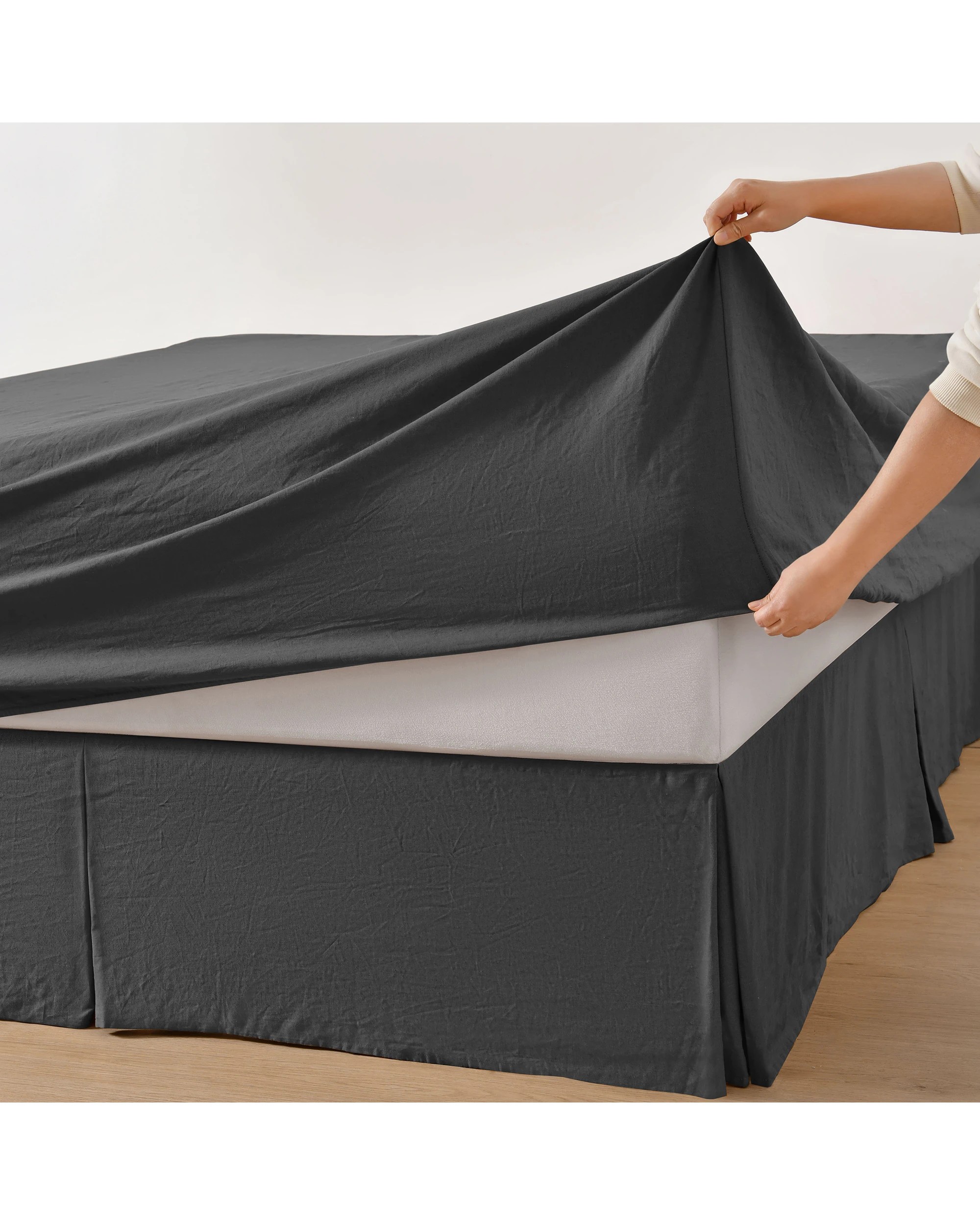 4 Dreamaker Linen Cotton Sheet Set - King Single Bed - Charcoal, 4 of 8