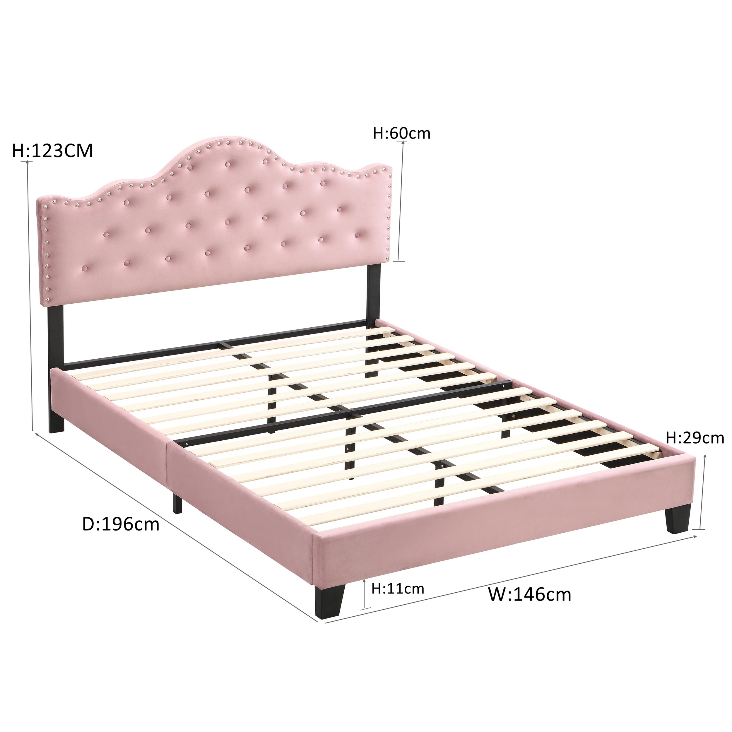 10 IHOMDEC BEF05 Velvet Crown Shape Double Bed Frame - Pink - Pink, 10 of 10