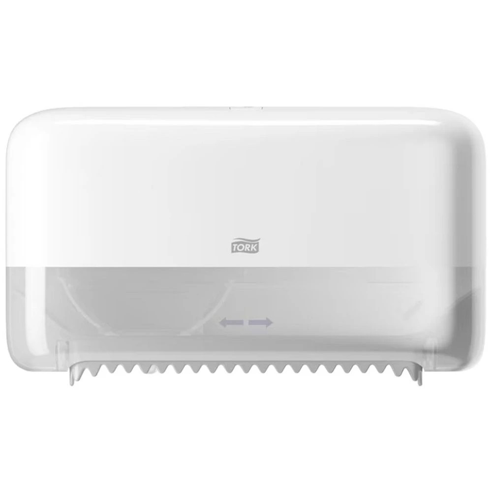 1 Tork Twin Mid-Size Toilet Roll Dispenser T7 White, 1 of 5