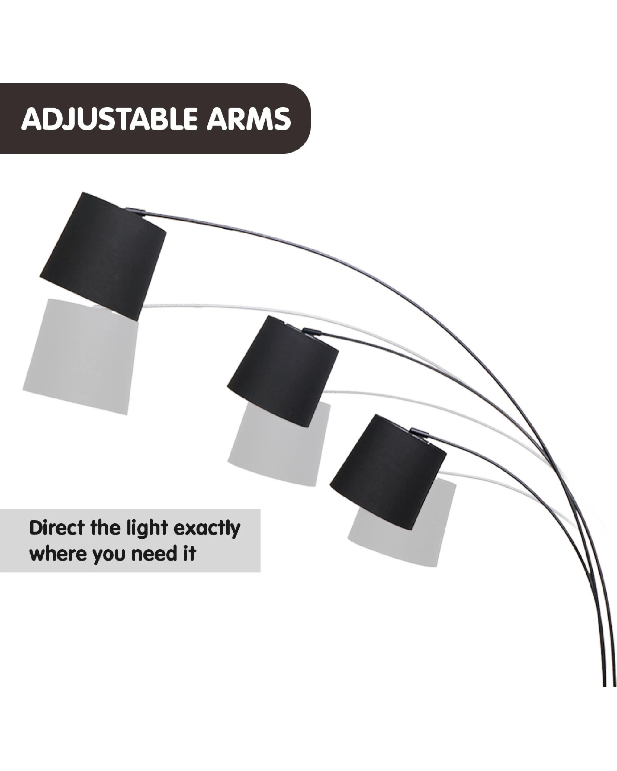5 Sarantino 3-Light Arc Floor Lamp Adjustable Black 3 Shades, 5 of 6