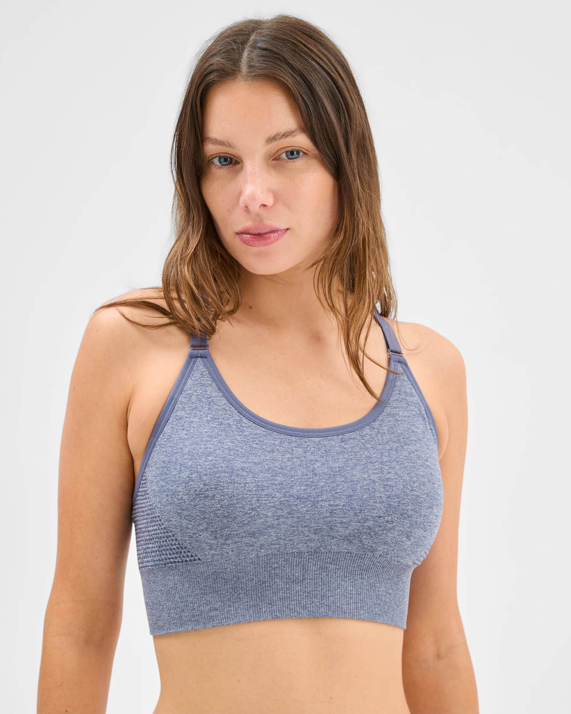 1 Target Medium Impact Seamfree Racer Sports Crop Top BLUE GRISALLE GREY MARLE, 1 of 3