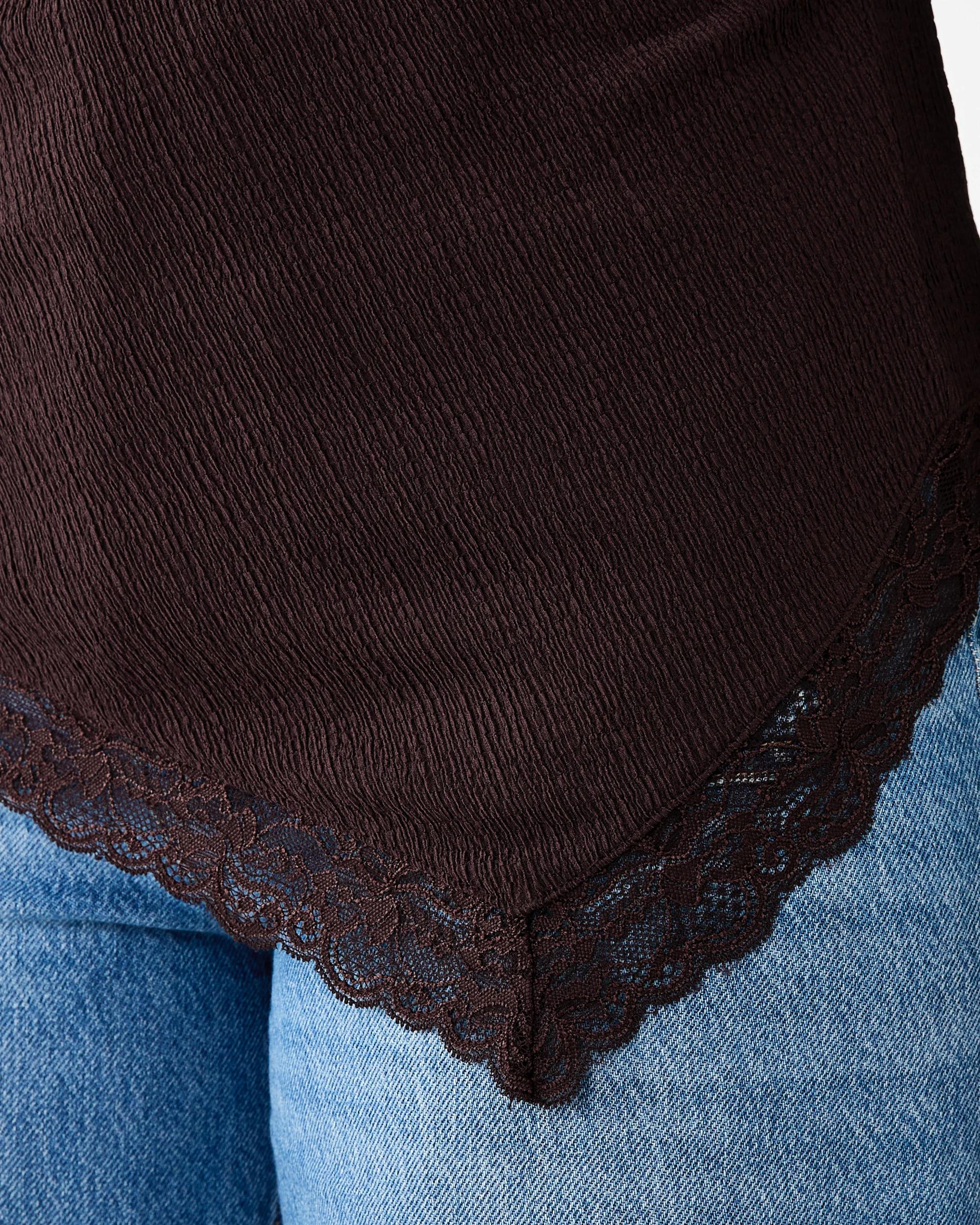 7 Long Sleeve Asymmetrical Lace Trim Top Choc Plum, 7 of 7