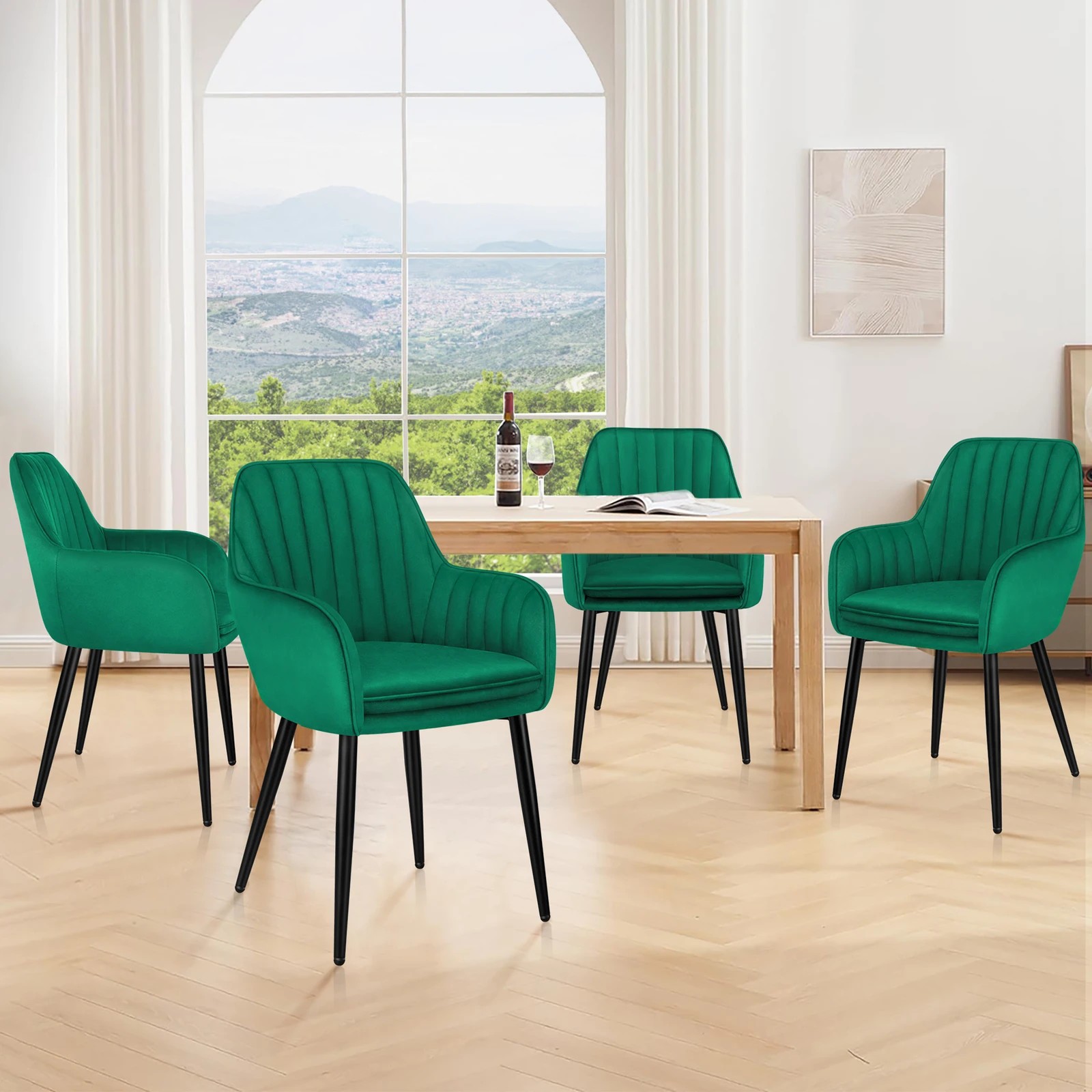 9 Alfordson 4x Dining Chair Armchair Kitchen Lounge Padded Seat Sofa Velvet - Green, 9 of 10