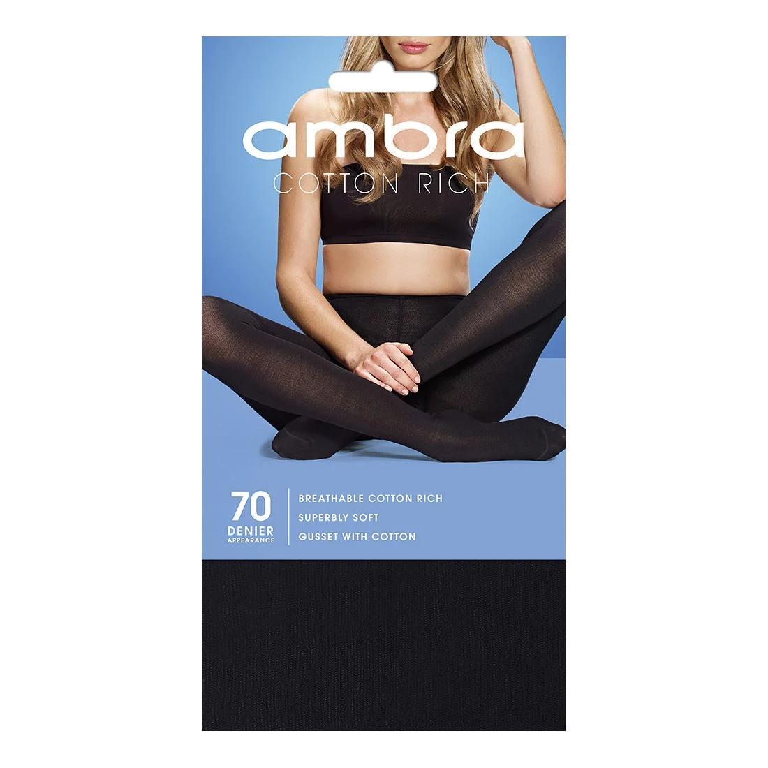 1 Ambra 1 Pack 70 Denier Cotton Rich Opaque Tights BLACK