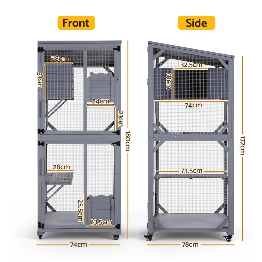2 i.Pet Cat House Wooden 180cm Rabbit Hutch Pet Condo Small Dog Enclosure - Grey, 2 of 7