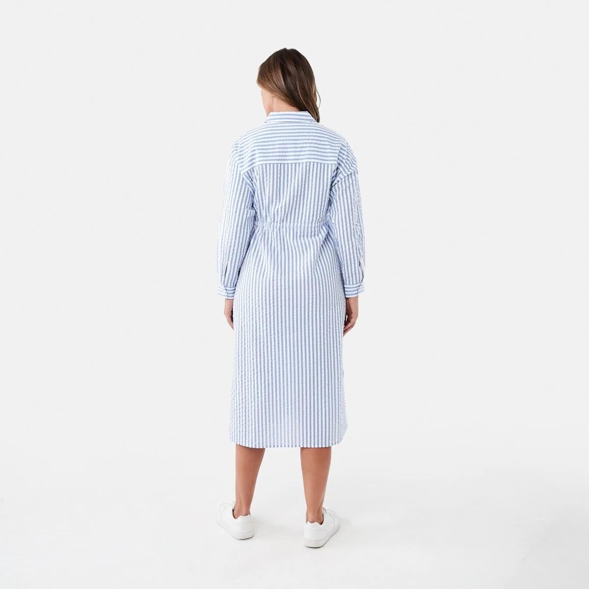 3 Long Sleeve Ruched Front Midi Shirt Dress Tny Stripe, 3 of 8