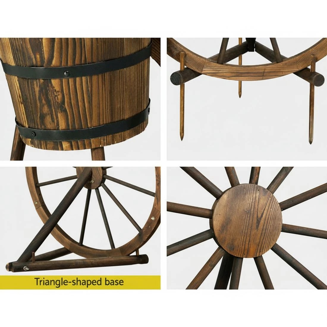 5 Gardeon Garden Decor Plant Stand Outdoor Ornament Wooden Wagon Wheel - Brown, 5 of 6