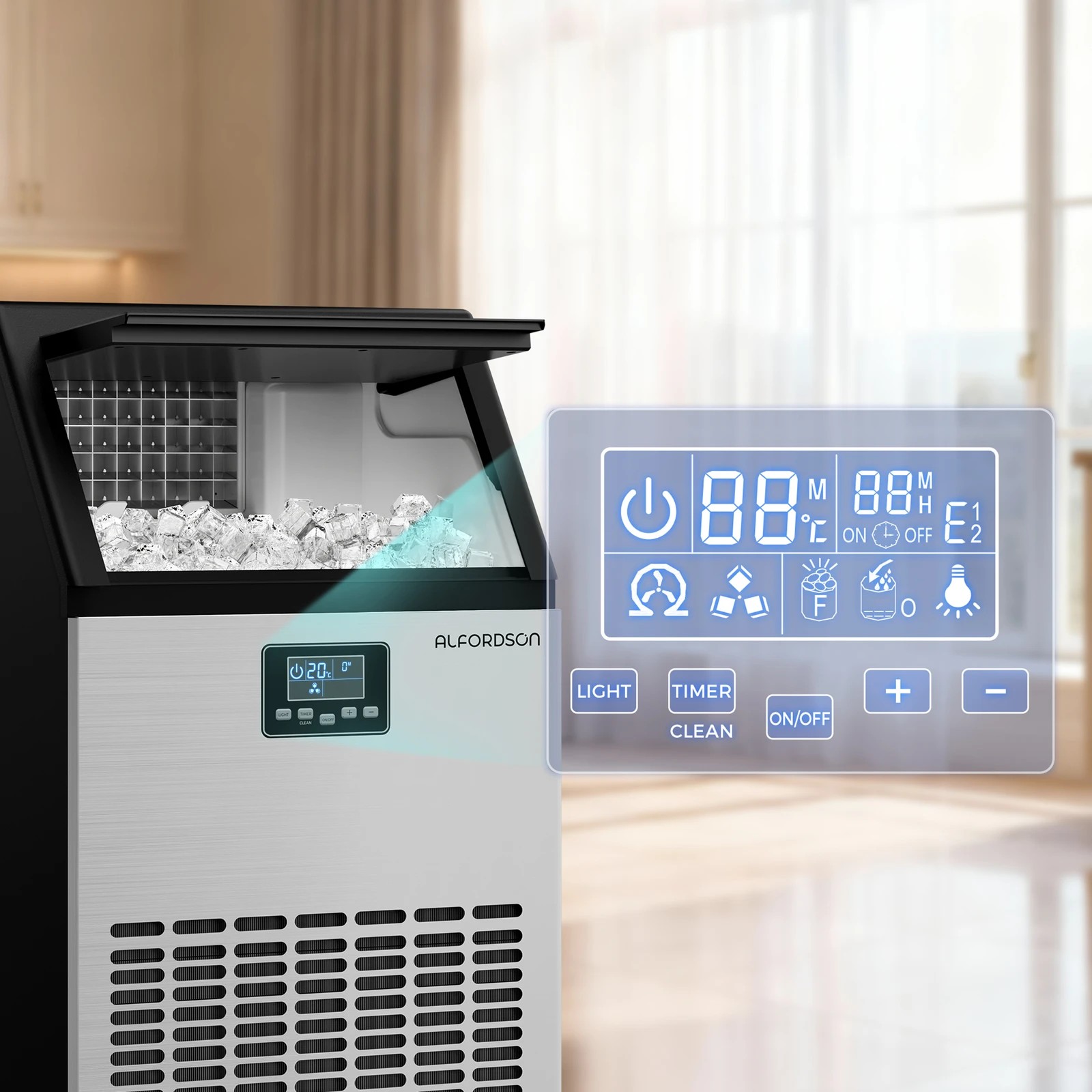 4 Alfordson Commercial Ice Maker Machine 45kg Ice Cube Stainless Steel - Black, 4 of 10