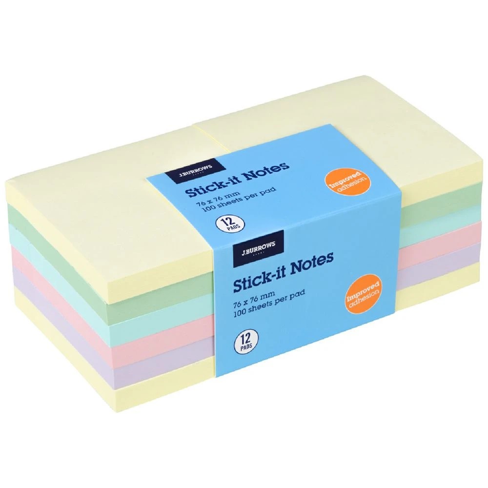 1 J.Burrows Stick-It Notes 76x76mm Pastel 12 Pack, 1 of 4