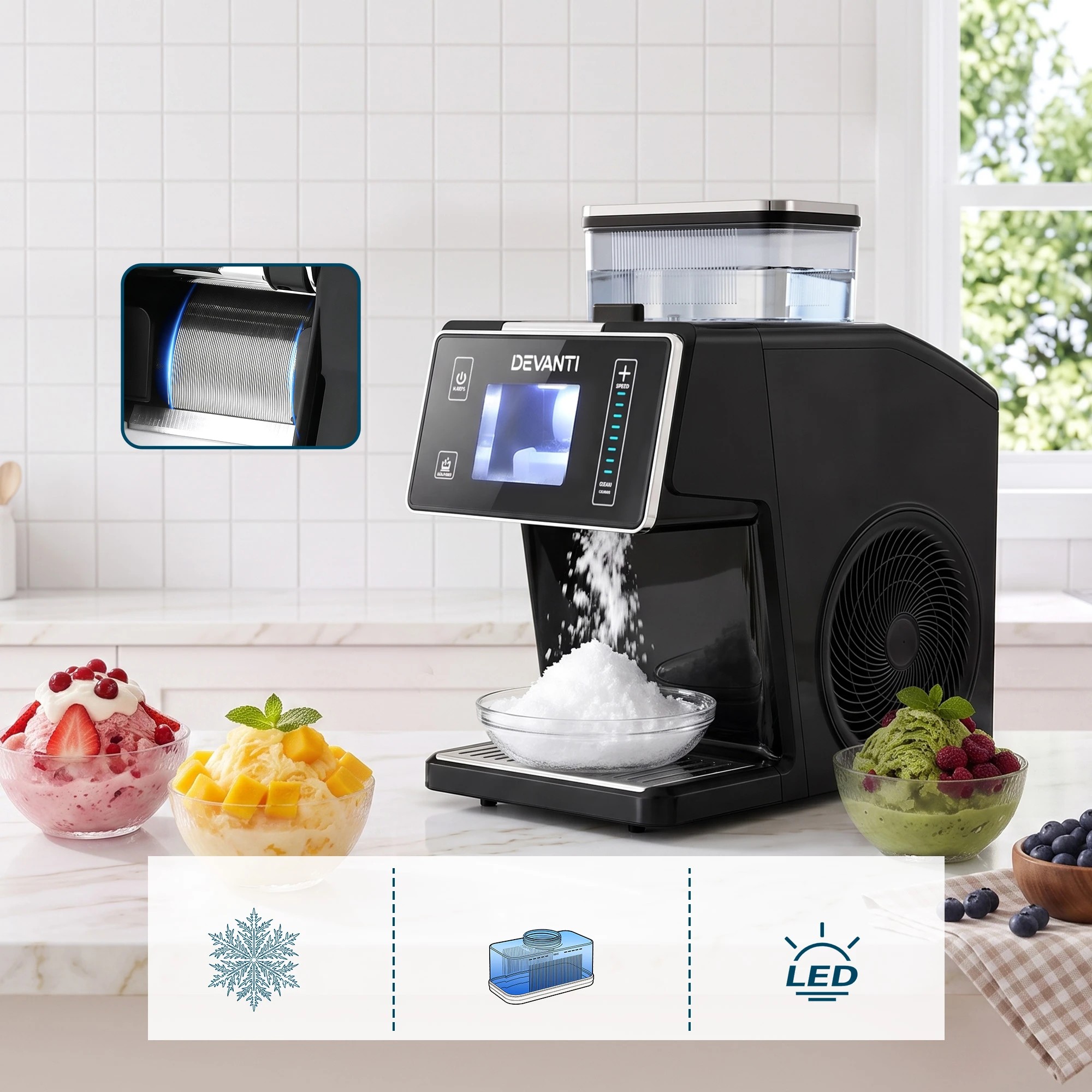 5 Devanti 20kg Ice Maker Snowflake Shaved Bingsu Slushie - Black, 5 of 9