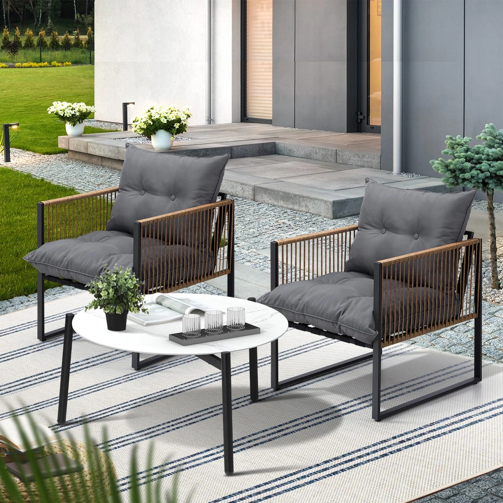 9 Livsip Outdoor Patio Set Furniture 70cm Coffee Table Rattan Chairs 3pcs
 - Multi, 9 of 10