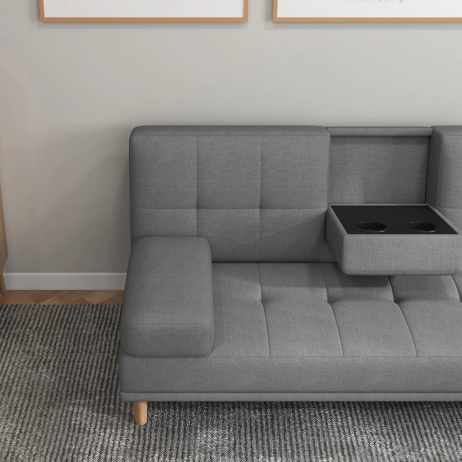 3 Casa Decor Mendoza 2 in 1 Sofa Bed Couch Pull Down Cupholder 3 Seats Futon Grey - Grey, 3 of 8