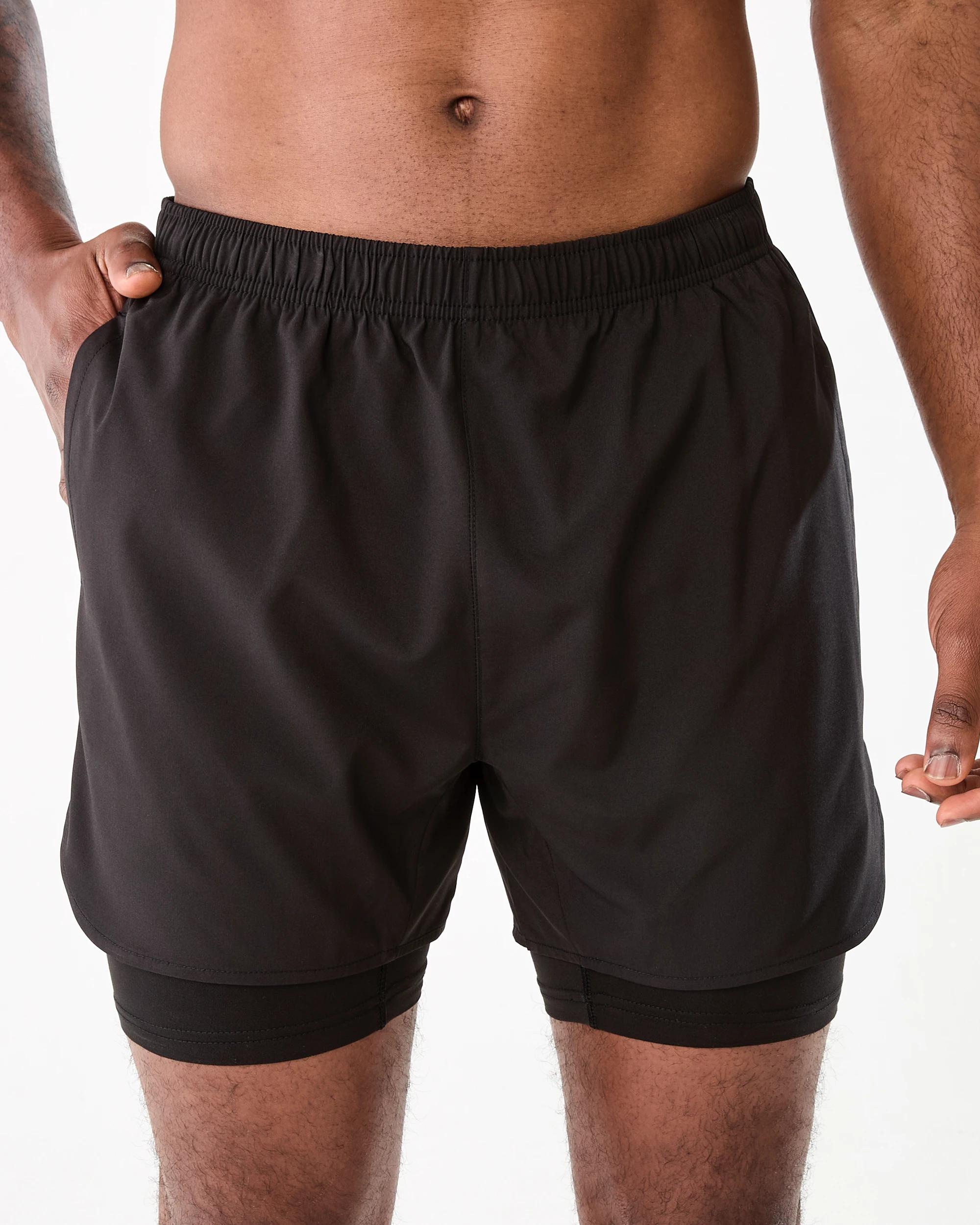 1 Active Mens Dual Layer Shorts BLACK, 1 of 7