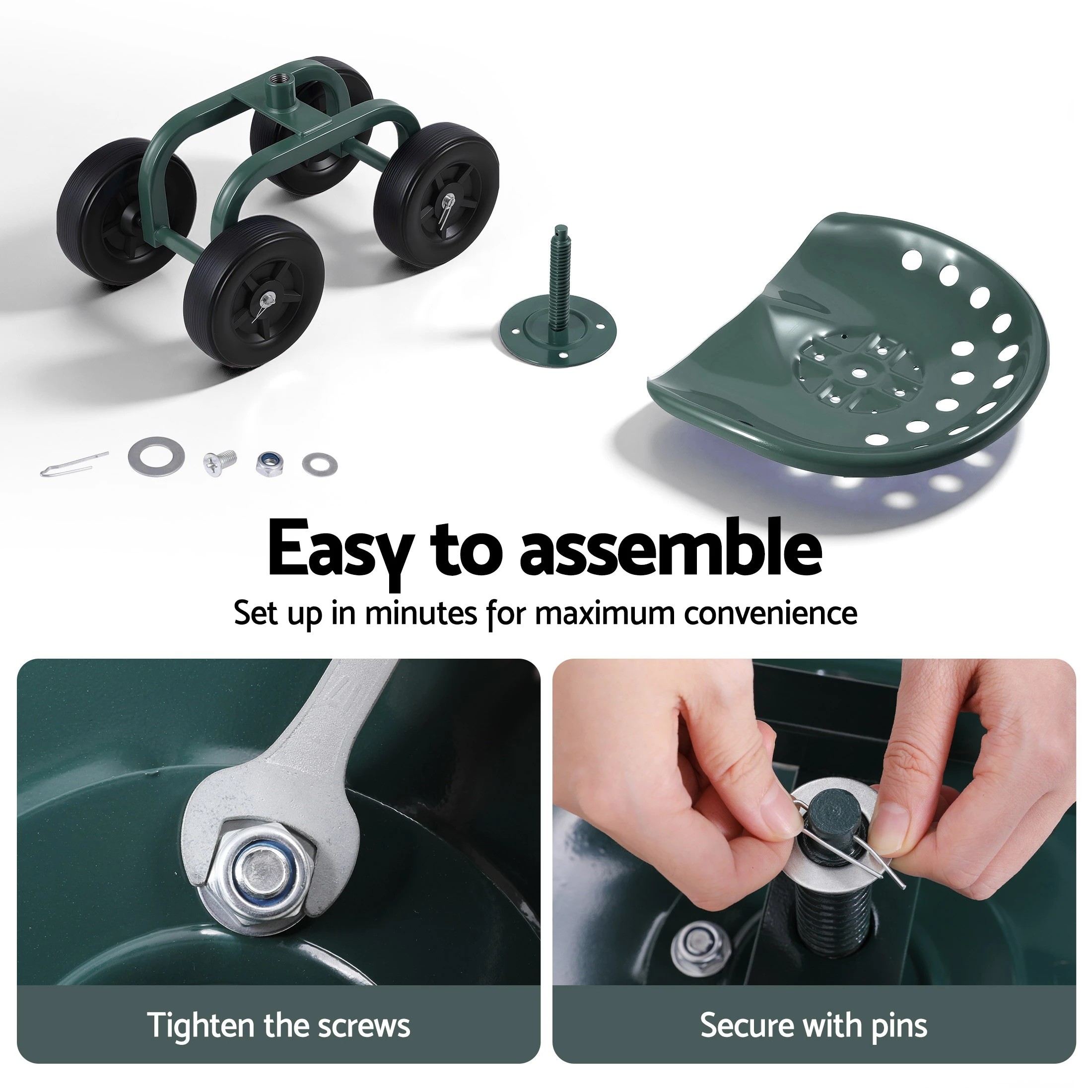 8 Gardeon Garden Seat 360 Swivel Rolling Adju Height Work Scooter Cart Wheels Heavy Duty 150kg - Multi, 8 of 9