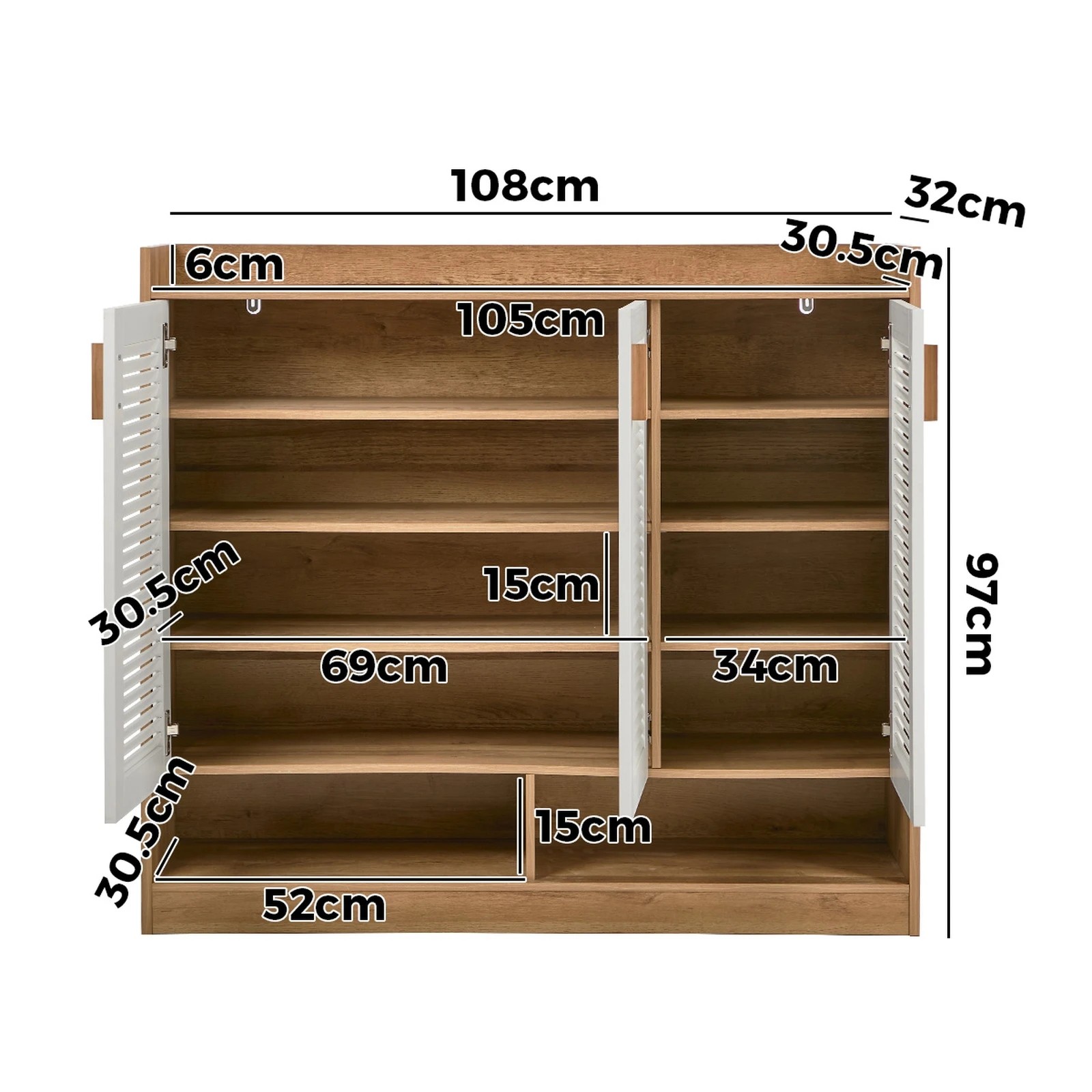 2 Oikiture Shoe Storage Cabinet 5-Tier Rack 3 Doors Organiser Shelf Cupboard - Multi, 2 of 8