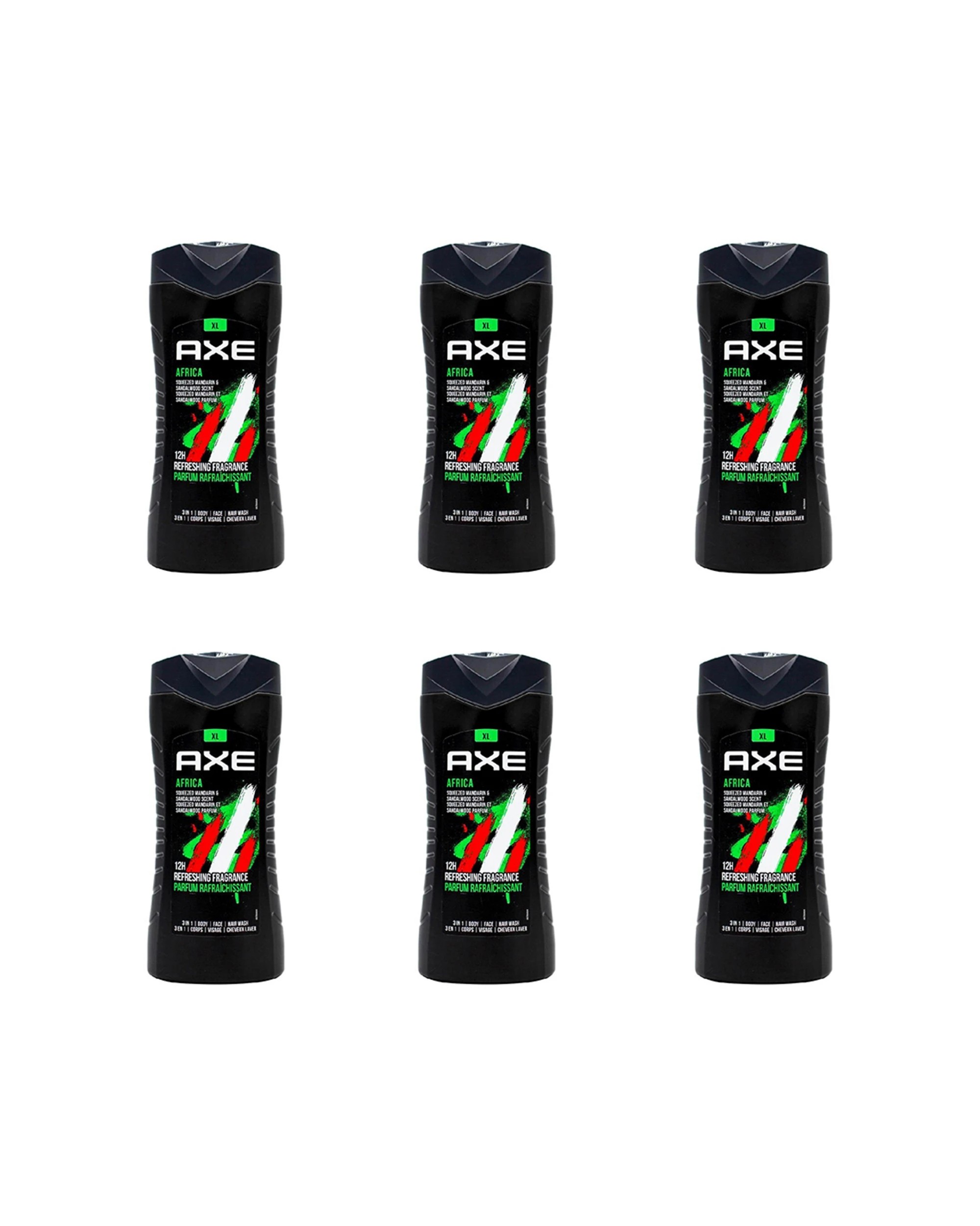 1 Axe Africa 6PK 3-in-1 Body Face Hair Wash 400ml Mandarin Sandalwood Scent - Black, 1 of 4