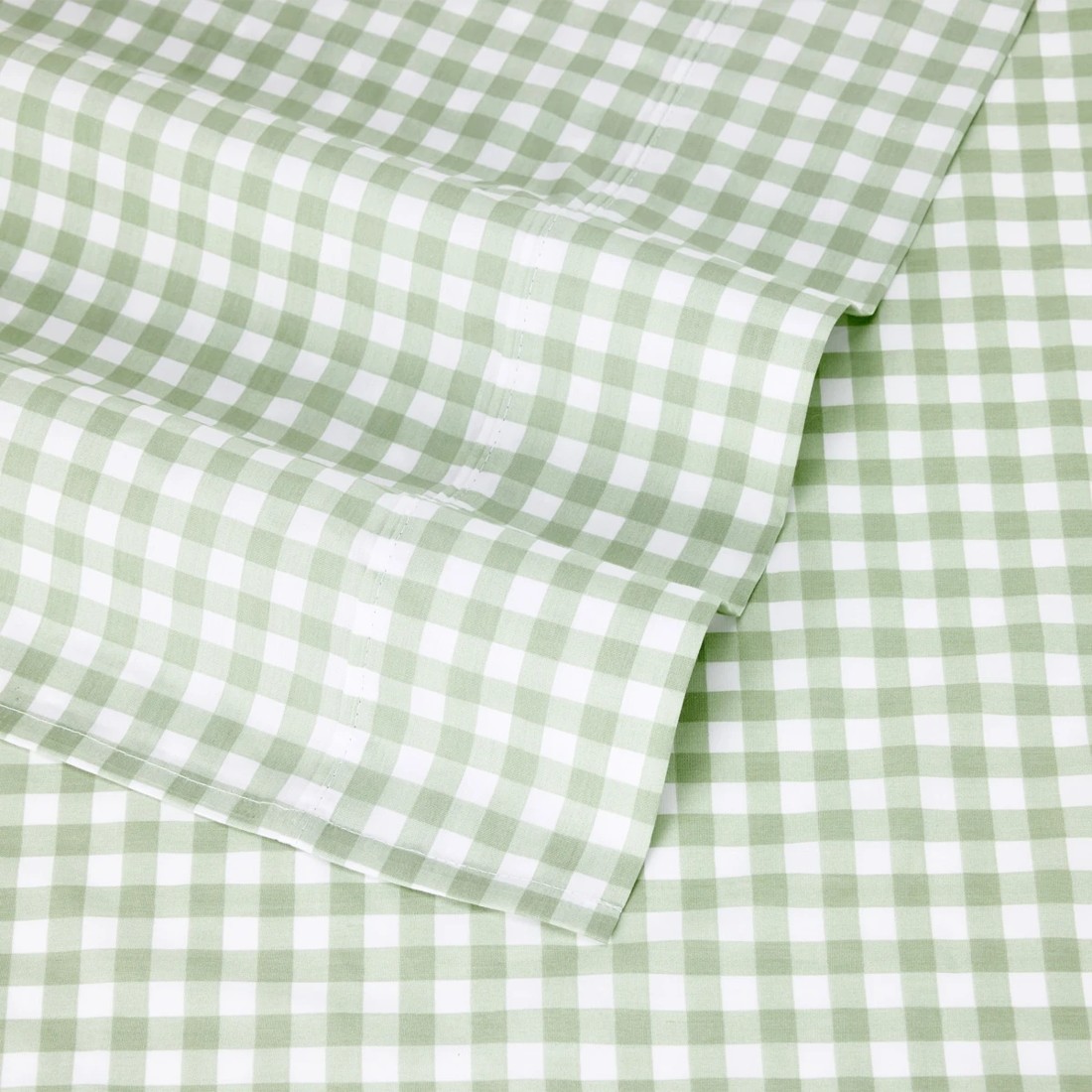 4 250 Thread Count Gingham Cotton Sheet Set - Single Bed, Sage, 4 of 7