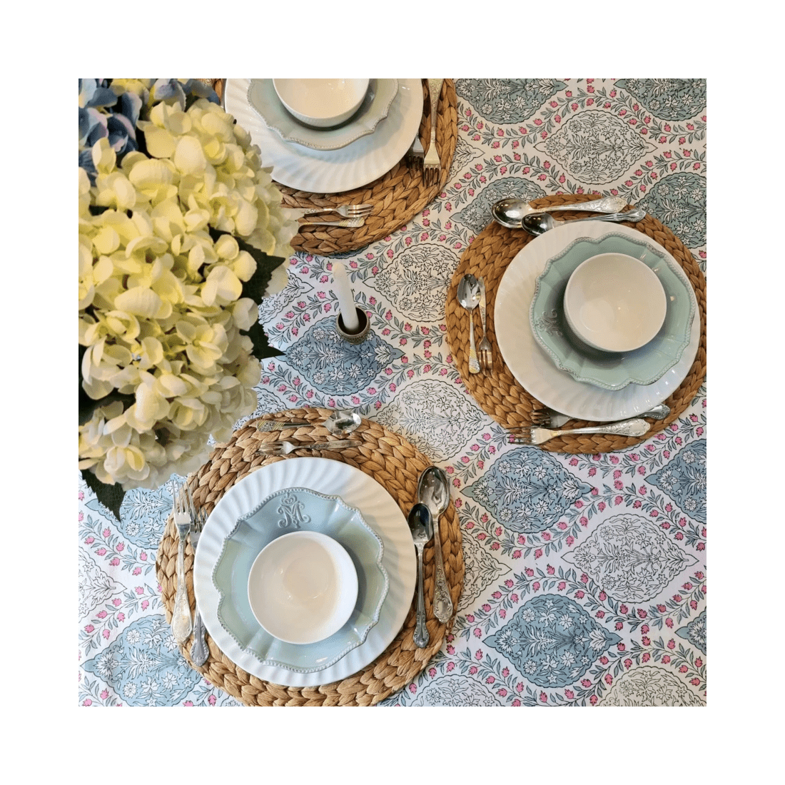 6 Kolka Rectangle Square Tablecloth Table Cover Flower Pattern Dining Table Cloth - Blue, 6 of 7