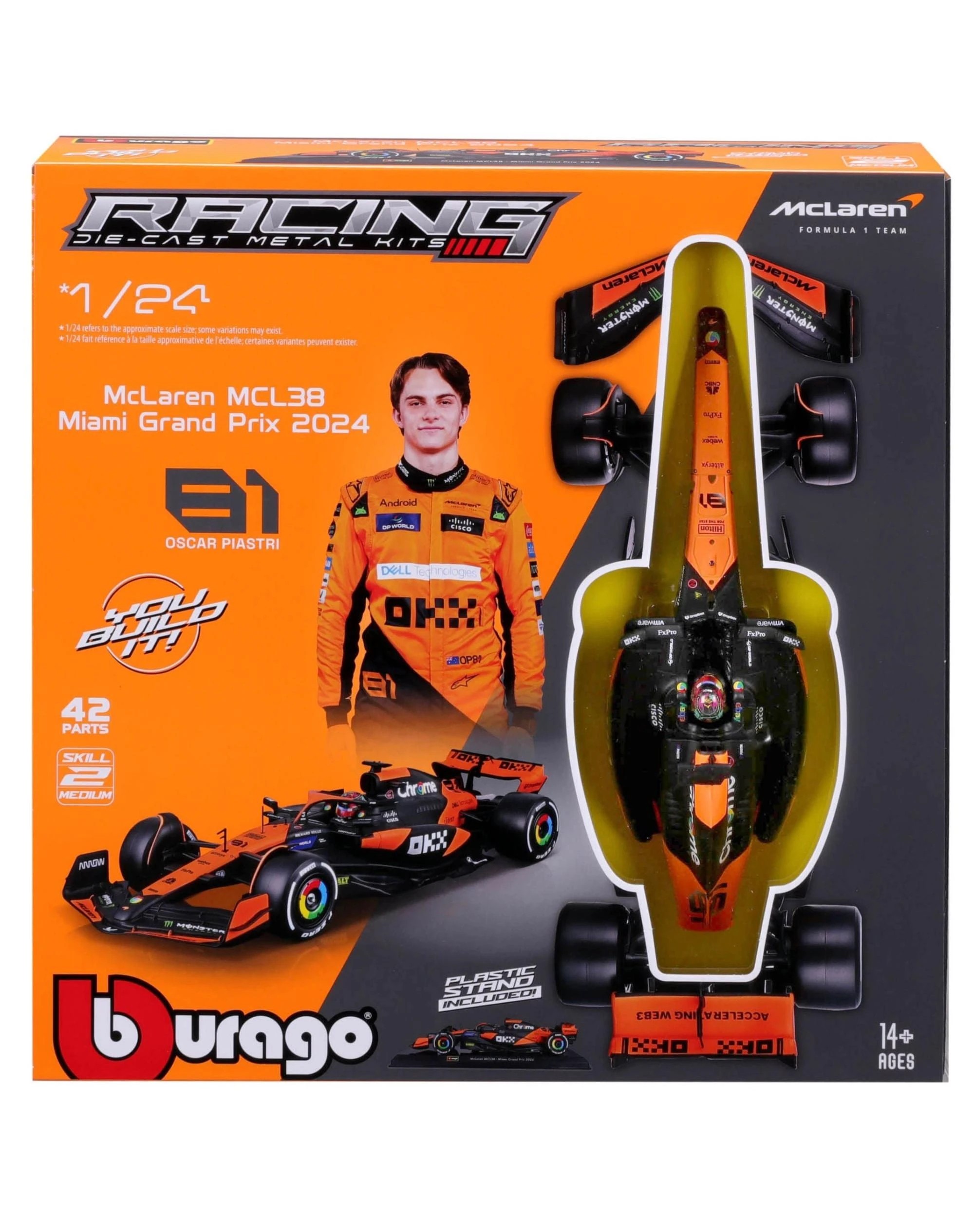 1 Bburago F1 2024 McLaren MCL38 #81 Piastri with Helmet 1:24 Diecast Model Kit, 1 of 9