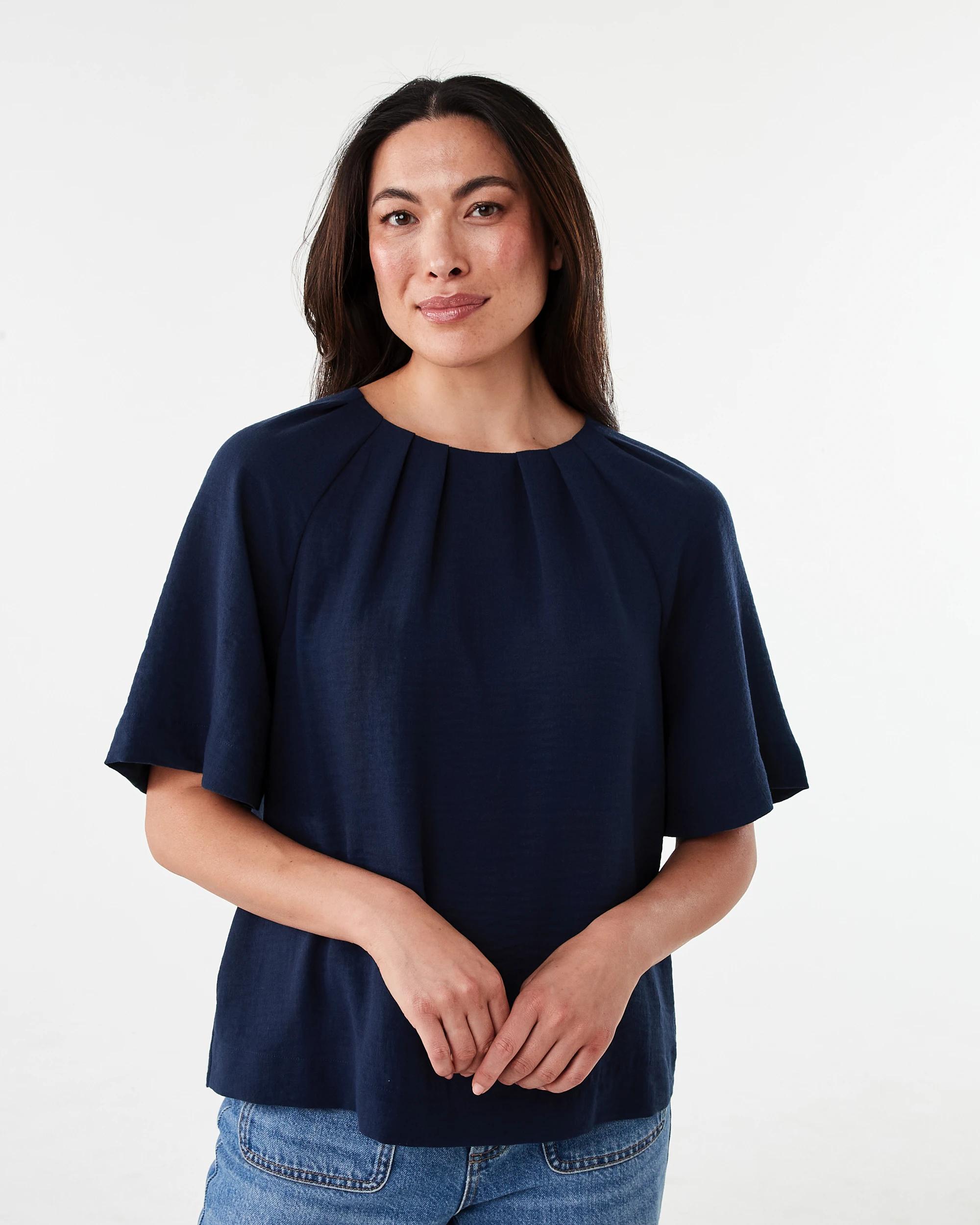 1 Short Sleeve Tuck Top Blu Pcoat, 1 of 7