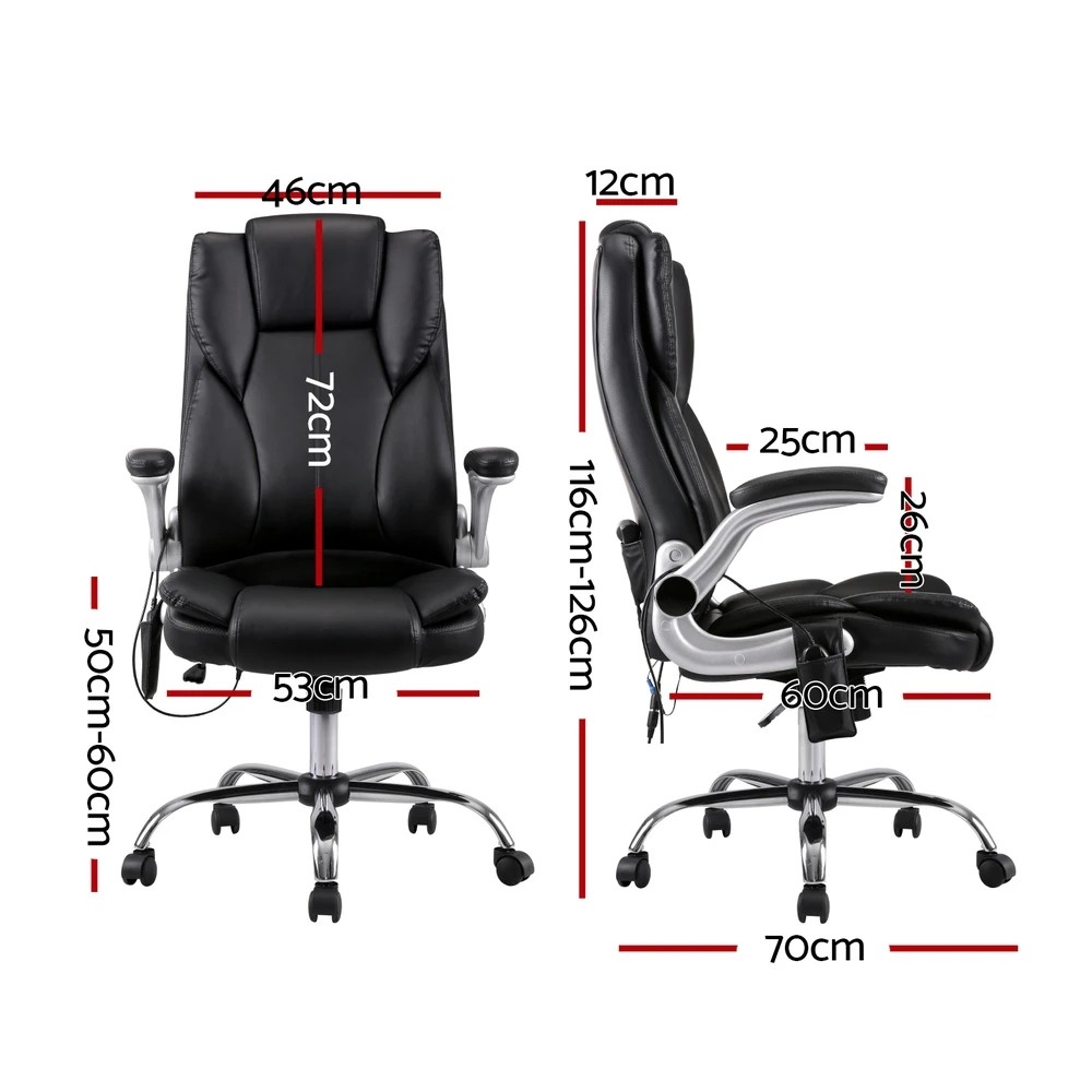2 Artiss 8 Point Massage Office Chair PU Leather - Black, 2 of 8