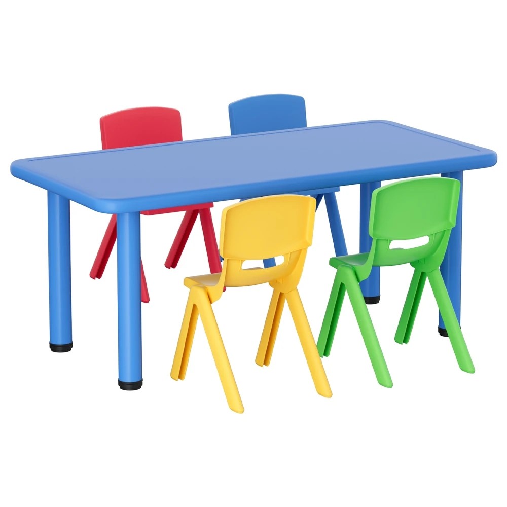1 Keezi 5PCS Kids Table and Chairs Set Children Study Desk Furniture Plastic 4 Chairs - Blue, 1 of 5
