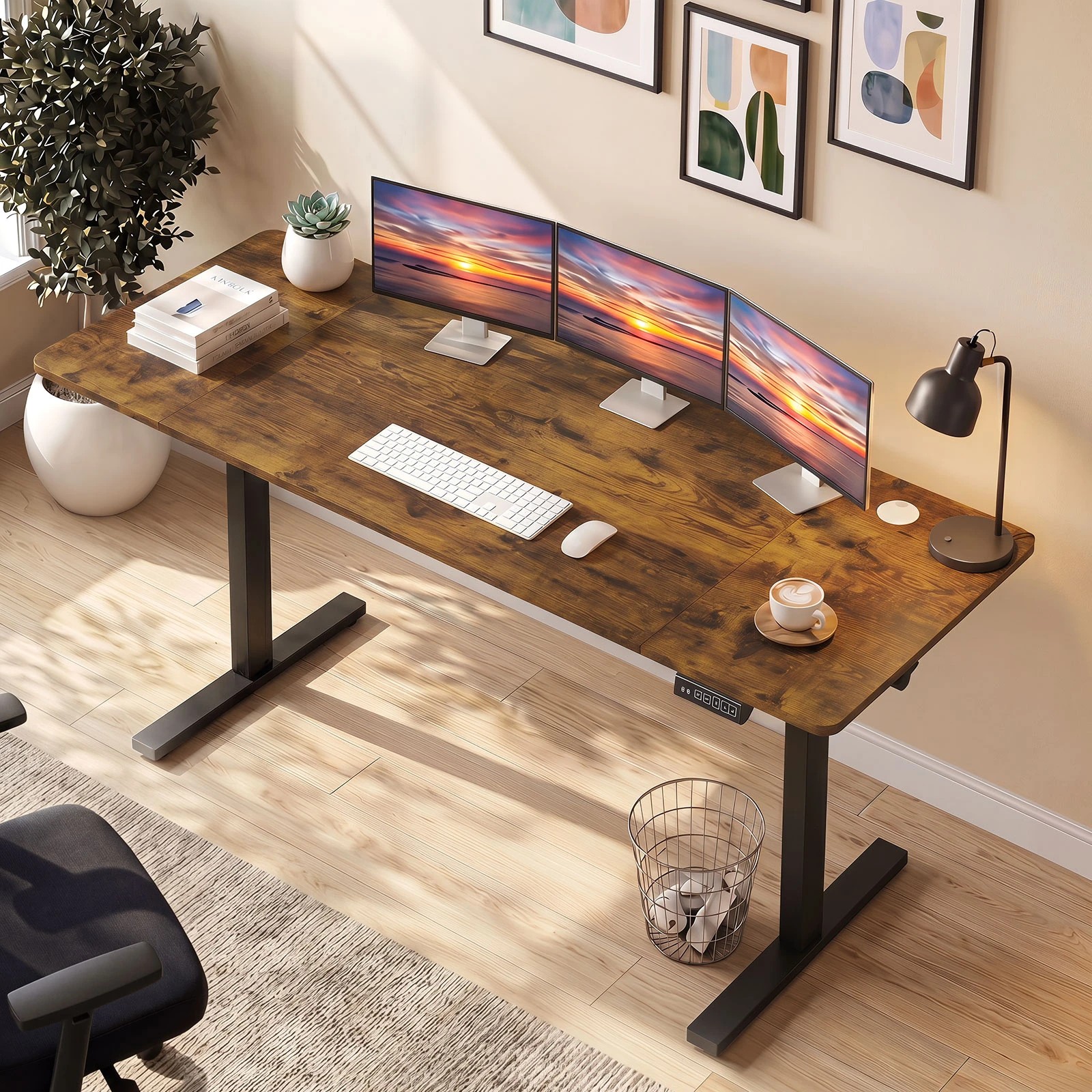 4 Costway 160 x 60cm Electric Standing Desk Adjustable Sit Stand Computer Desk - Brown, 4 of 6