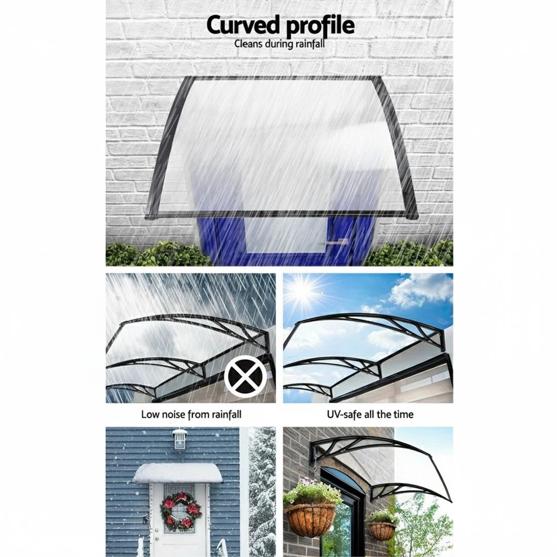 3 Instahut Window Awning Door Canopy 1m x 4m Transparent Sheet  Plastic - Clear, 3 of 5