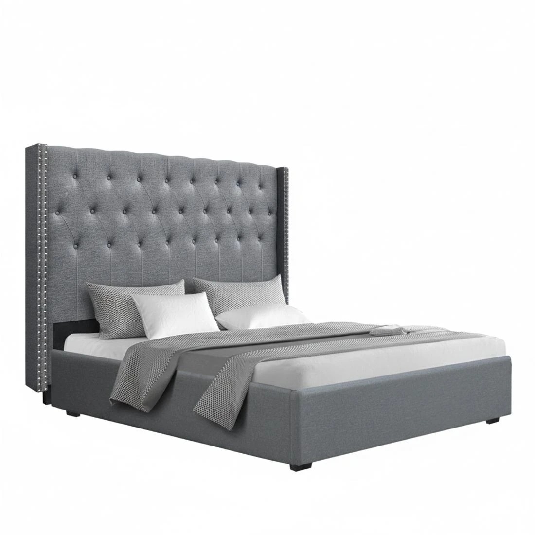 4 Artiss King Bed Frame Storage Tufted Headboard Gas Lift Base - Grey, 4 of 10