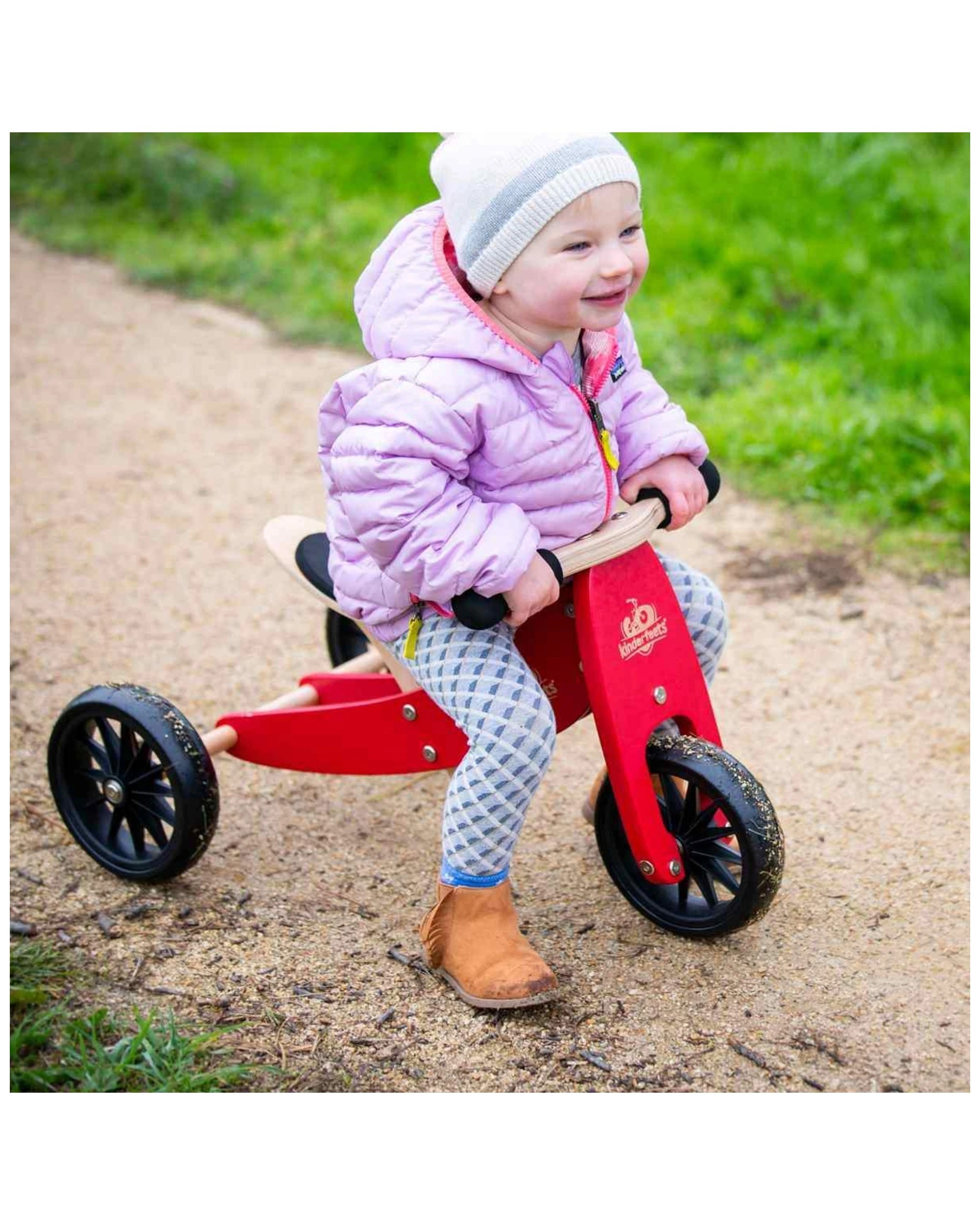 6 Kinderfeets Tiny Tot Wooden Balance Bike Kids Ride On Toy Cherry Red 12 To 24 Months - Red, 6 of 7