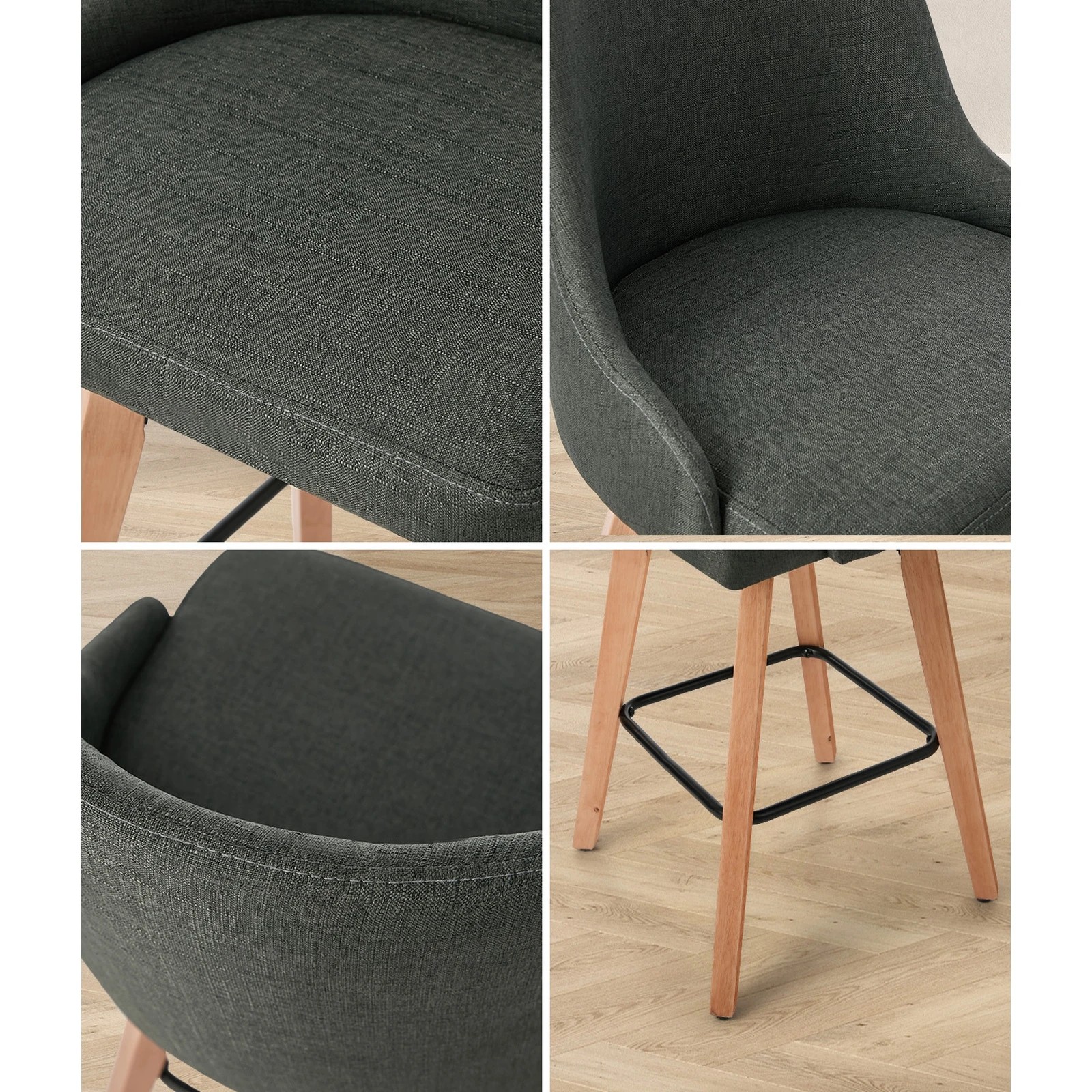 5 Oikiture 4x Bar Stools Swivel Wooden - Grey, 5 of 8