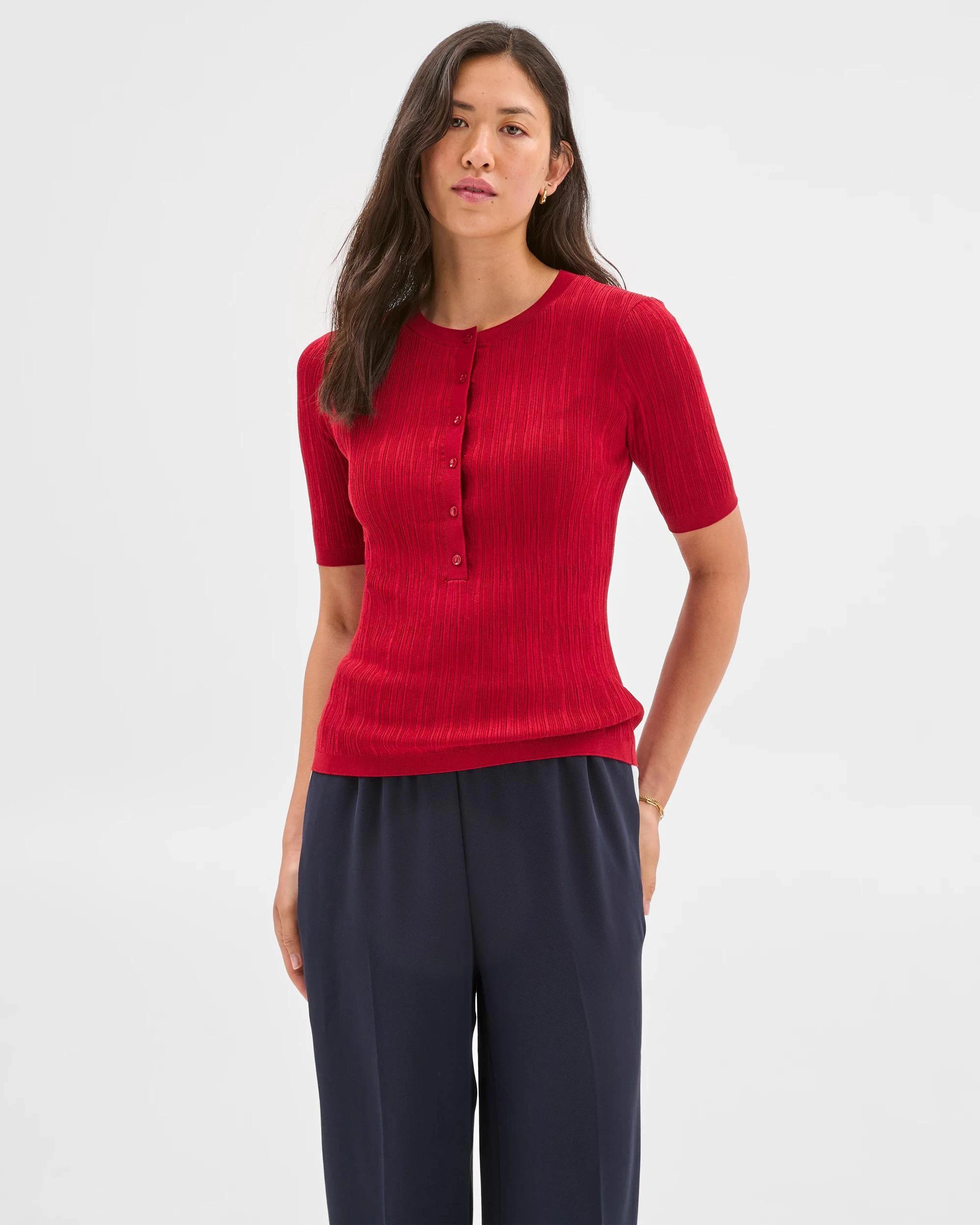 3 Textured Knit Henley Top - Preview CRIMSON, 3 of 6